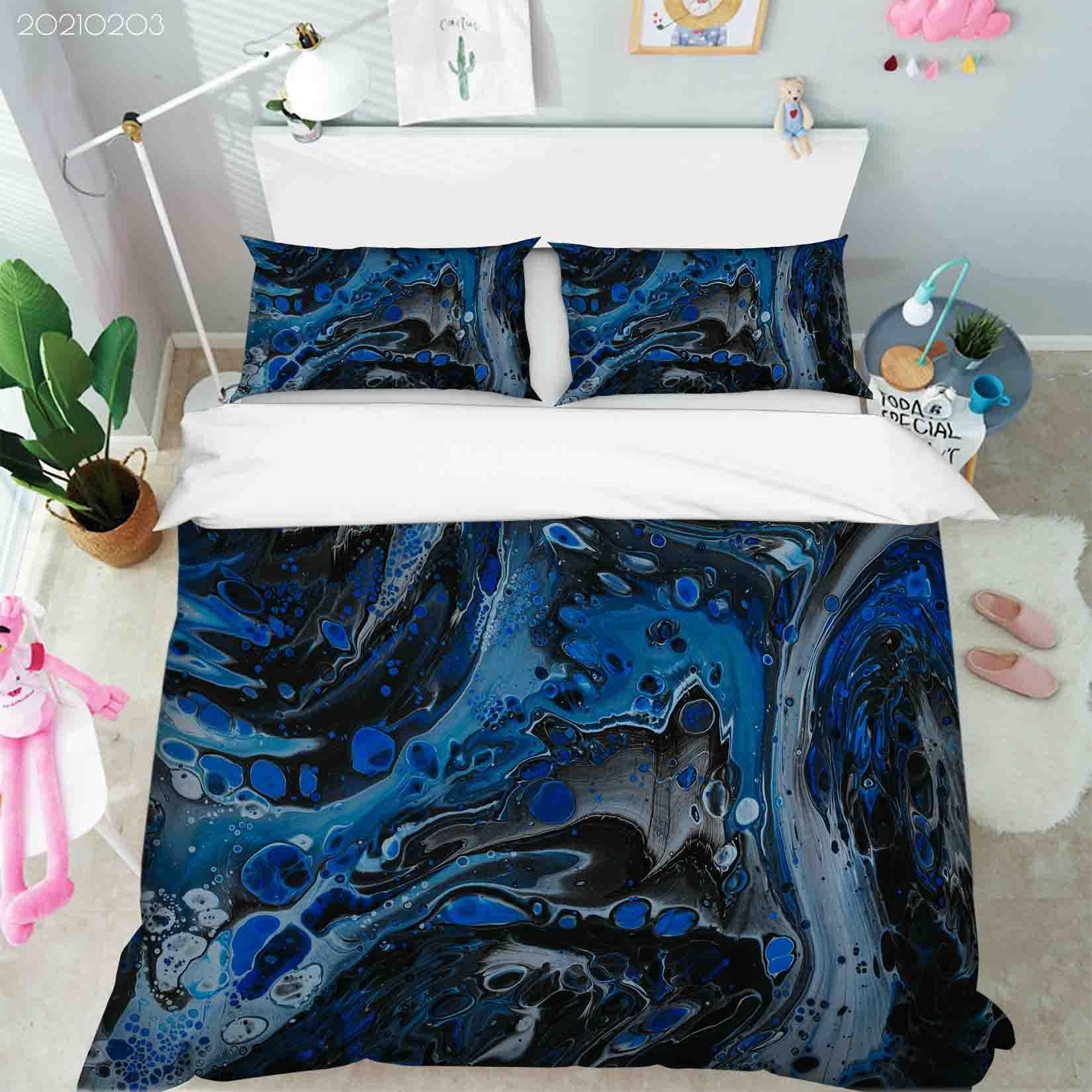 3D Abstract Blue Marble Texture Quilt Cover Set Bedding Set Duvet Cover Pillowcases 62- Jess Art Decoration