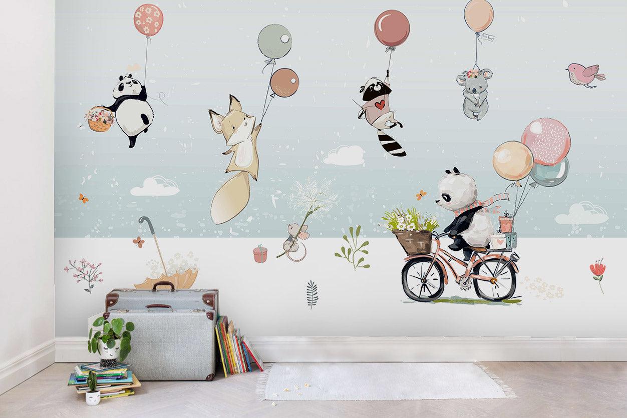3D Cartoon Animals Balloon Wall Mural Wallpaper 86- Jess Art Decoration
