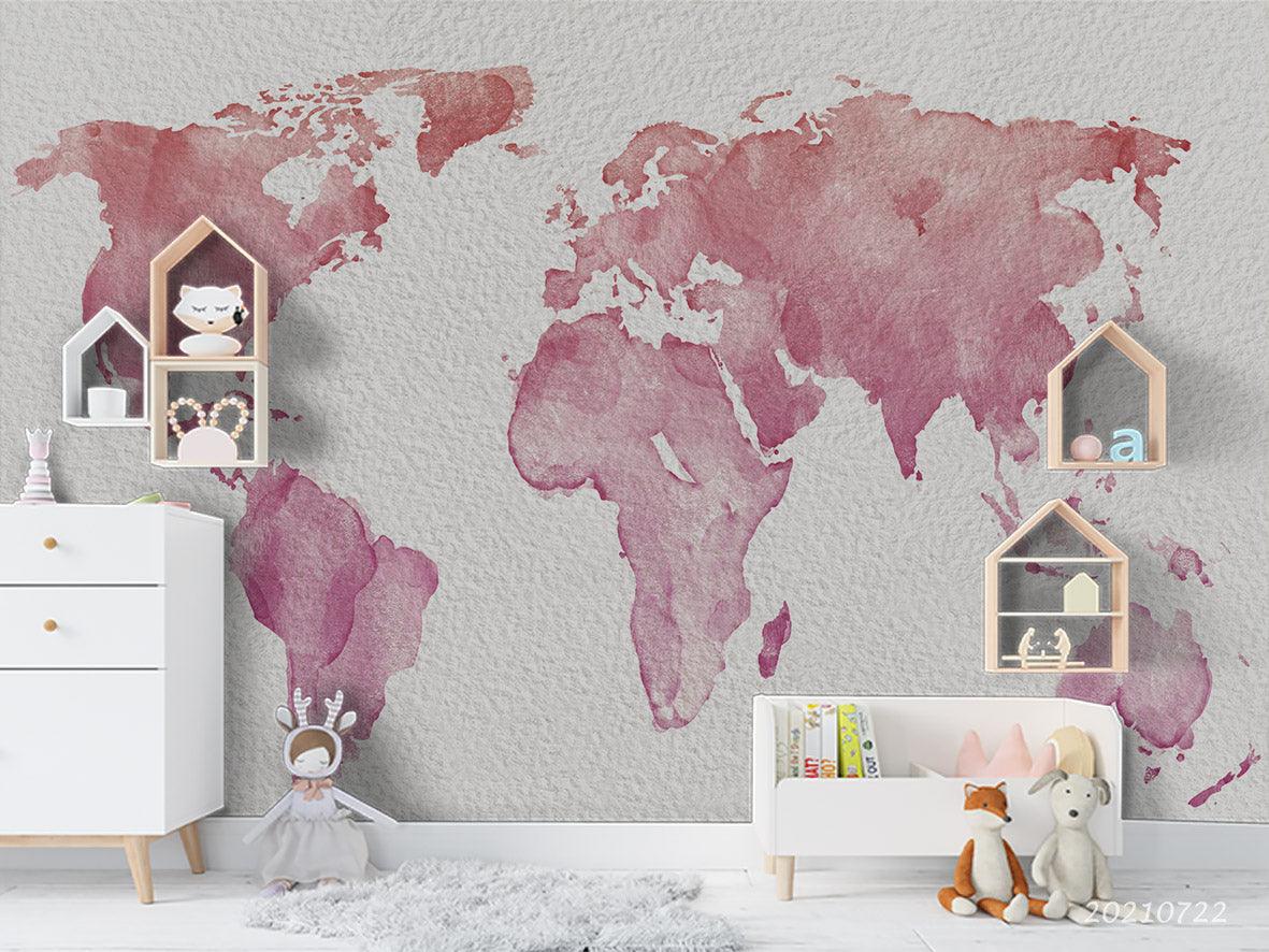3D Pink World Map Wall Mural Wallpaper LQH 351- Jess Art Decoration