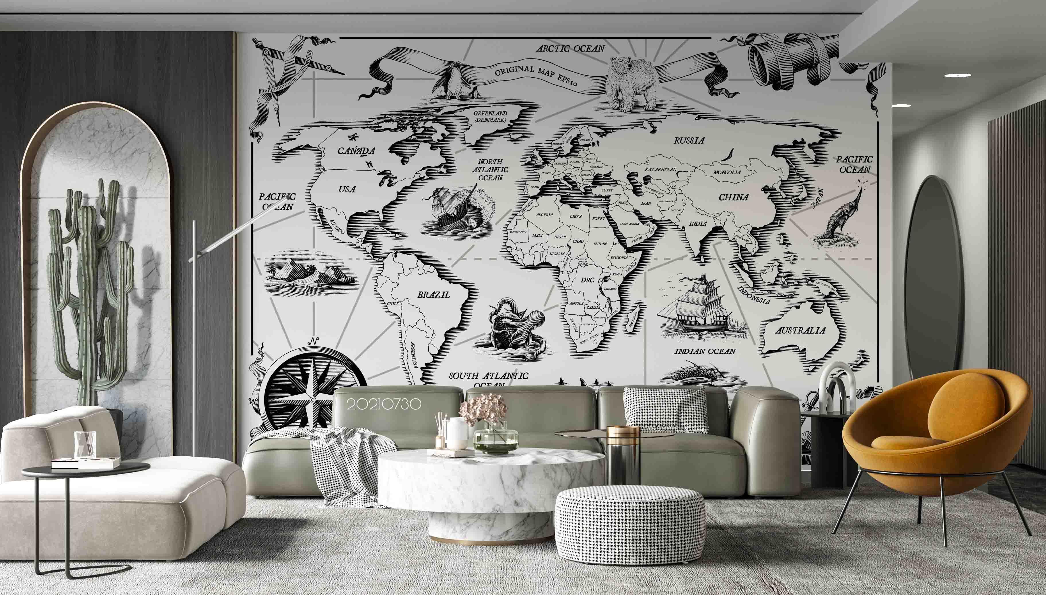 3D Vintage Old World Map Wall Mural Wallpaper SWW4471- Jess Art Decoration