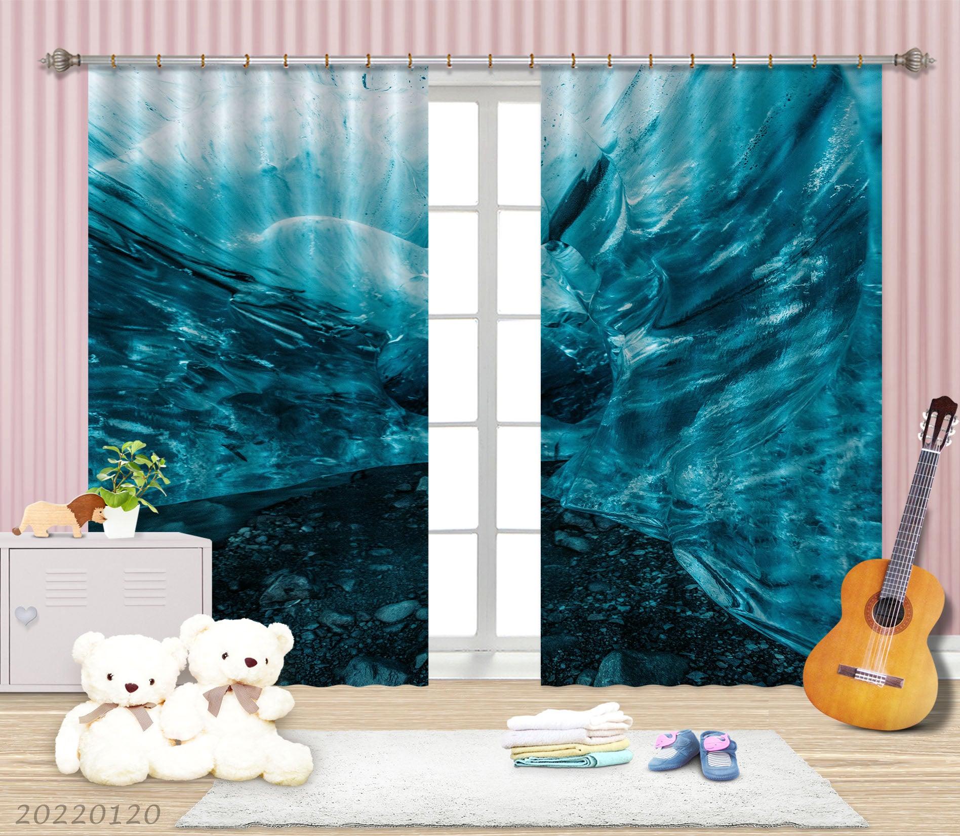 3D Abstract Blue Ocean Curtains and Drapes GD 1560- Jess Art Decoration