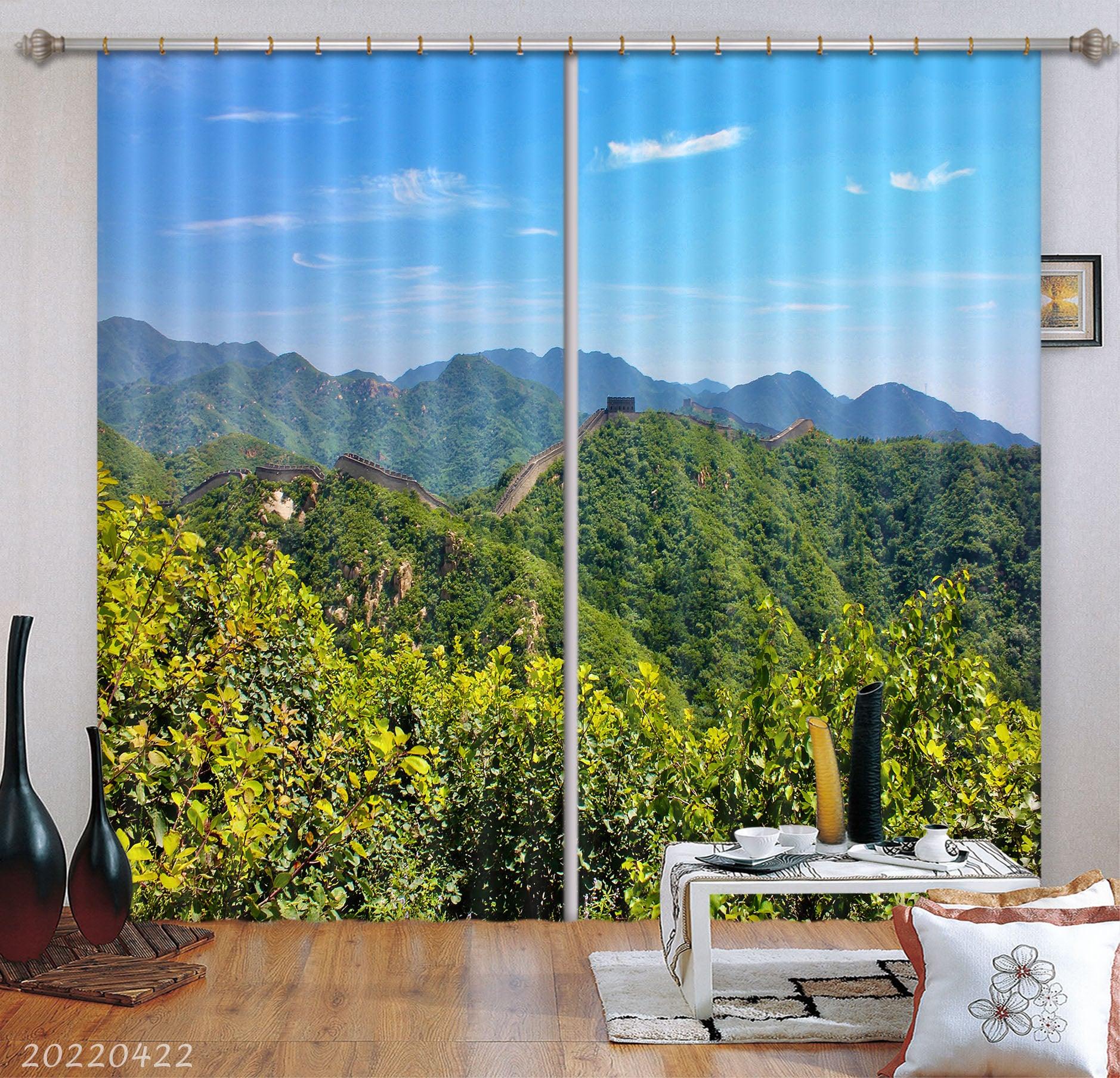 3D Landscape Mountain Forest Green Trees Wall Building Curtains and Drapes GD 4249- Jess Art Decoration