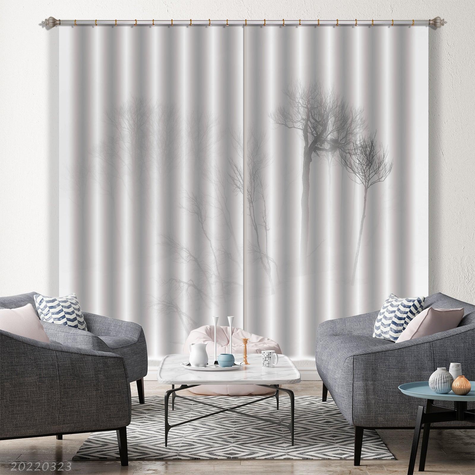 3D Winter Tree Mist Landscape Curtains and Drapes GD 2671- Jess Art Decoration