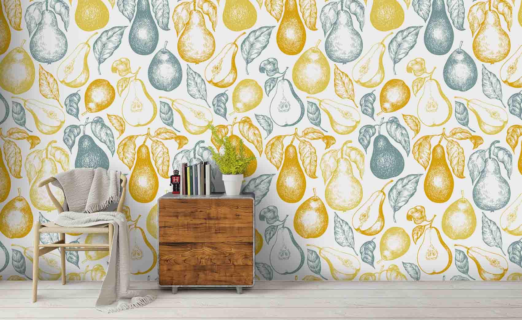 3D Blue Yellow Pear Wall Mural Wallpaper SF51- Jess Art Decoration