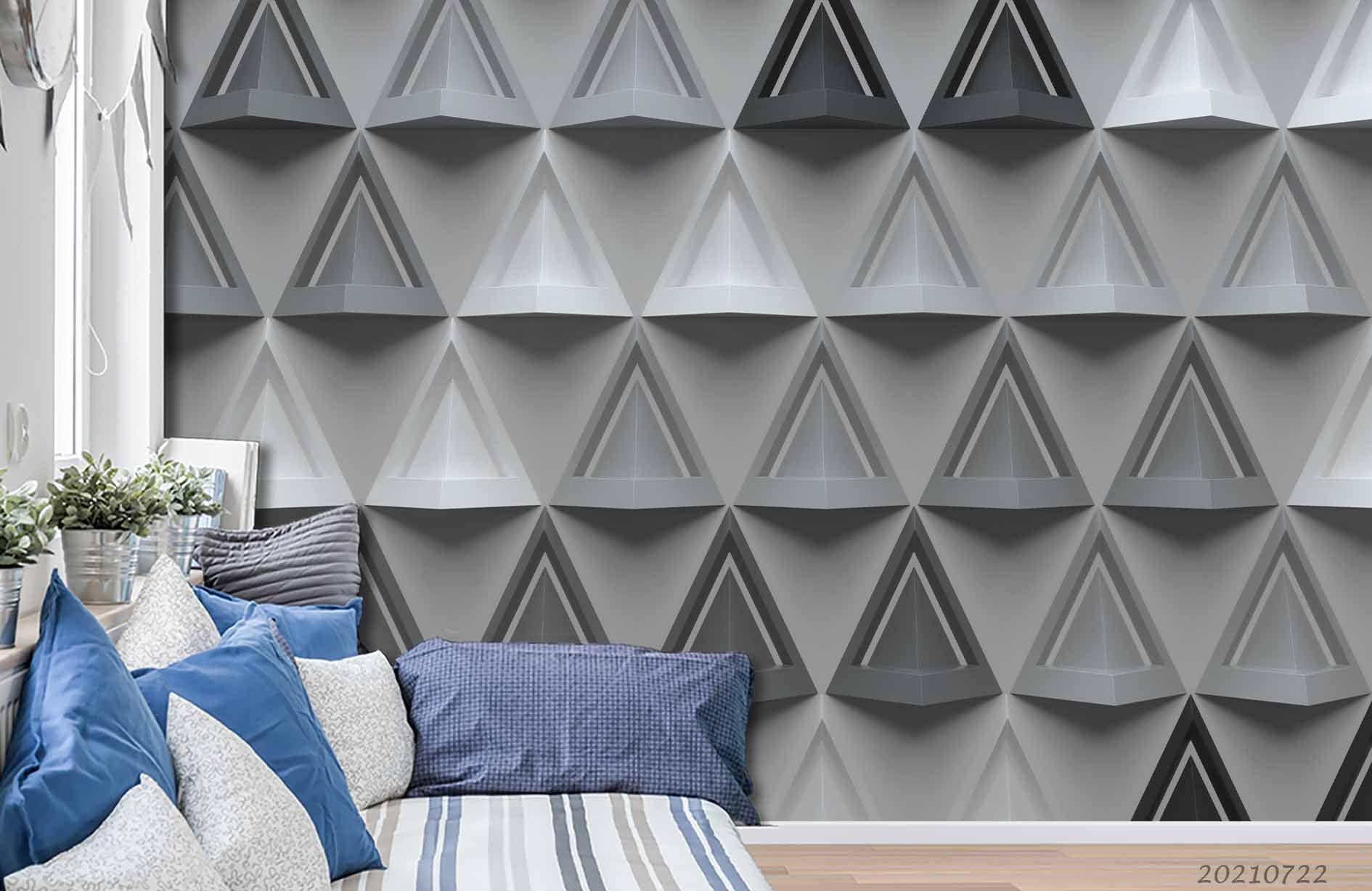 3D Grey Geometric Triangle Wall Mural Wallpaper LQH 318- Jess Art Decoration