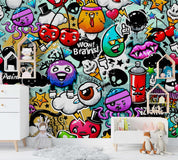 3D Cartoon Graffiti Octopus Brain Spray Can Wall Mural Wallpaper SF07- Jess Art Decoration