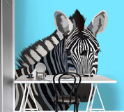 3D Grassland Animals Zebra Blue Background Wall Mural Wallpaper ZY D14- Jess Art Decoration