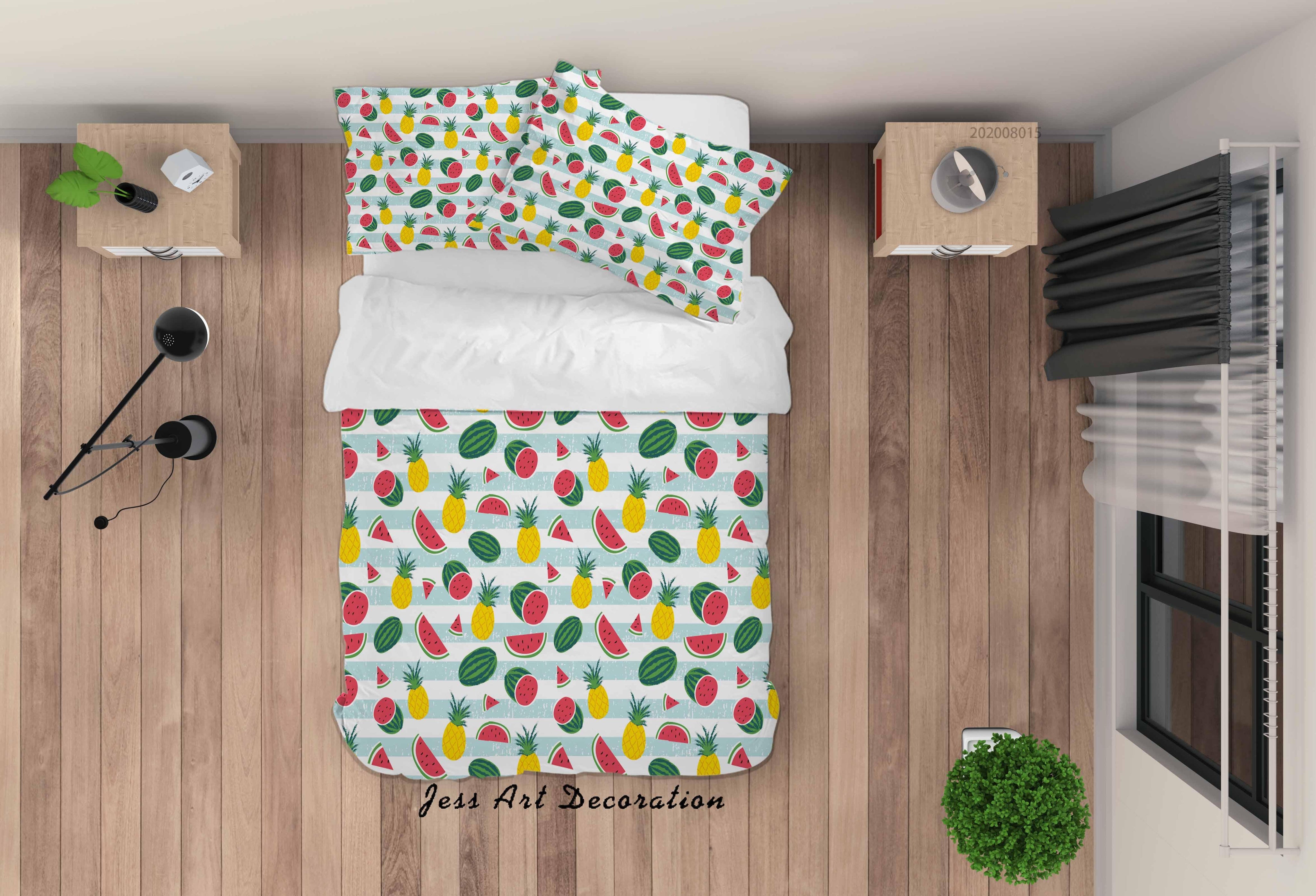 3D Watermelon Pineapple Fruity Stripe Quilt Cover Set Bedding Set Duvet Cover Pillowcases LXL- Jess Art Decoration