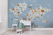 3D Cartoon Blue World Map Wall Mural Wallpaper LQH 32- Jess Art Decoration