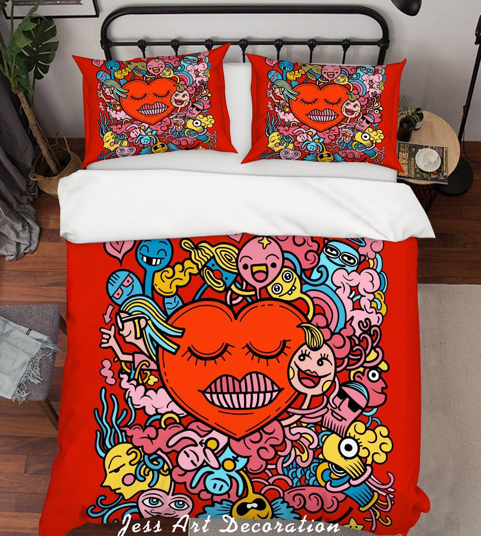 3D Graffiti Colorful Monster Heart Quilt Cover Set Bedding Set Duvet Cover Pillowcases LXL- Jess Art Decoration
