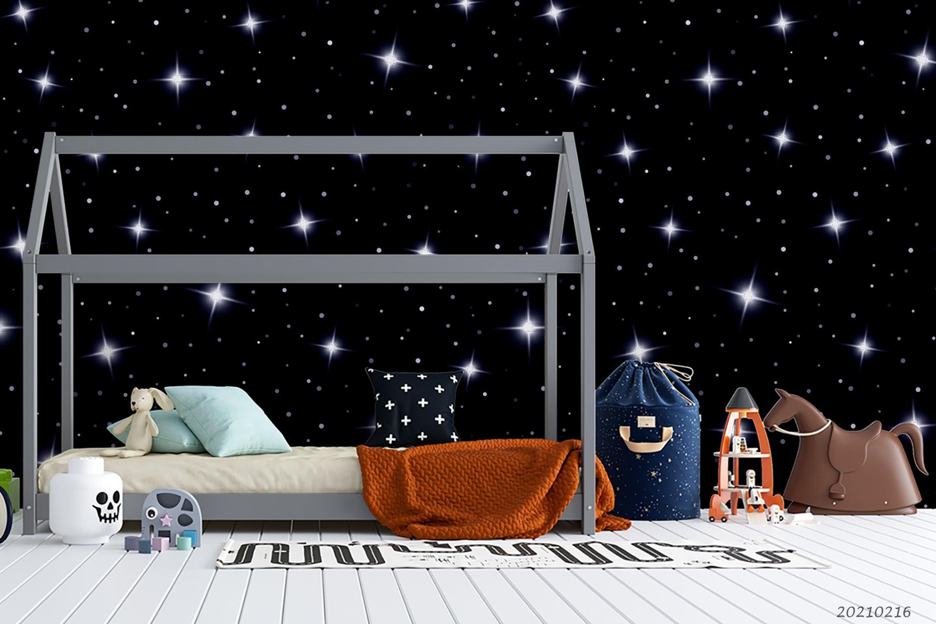 3D Cartoon Black Space Star Wall Mural Wallpaper LQH 70- Jess Art Decoration