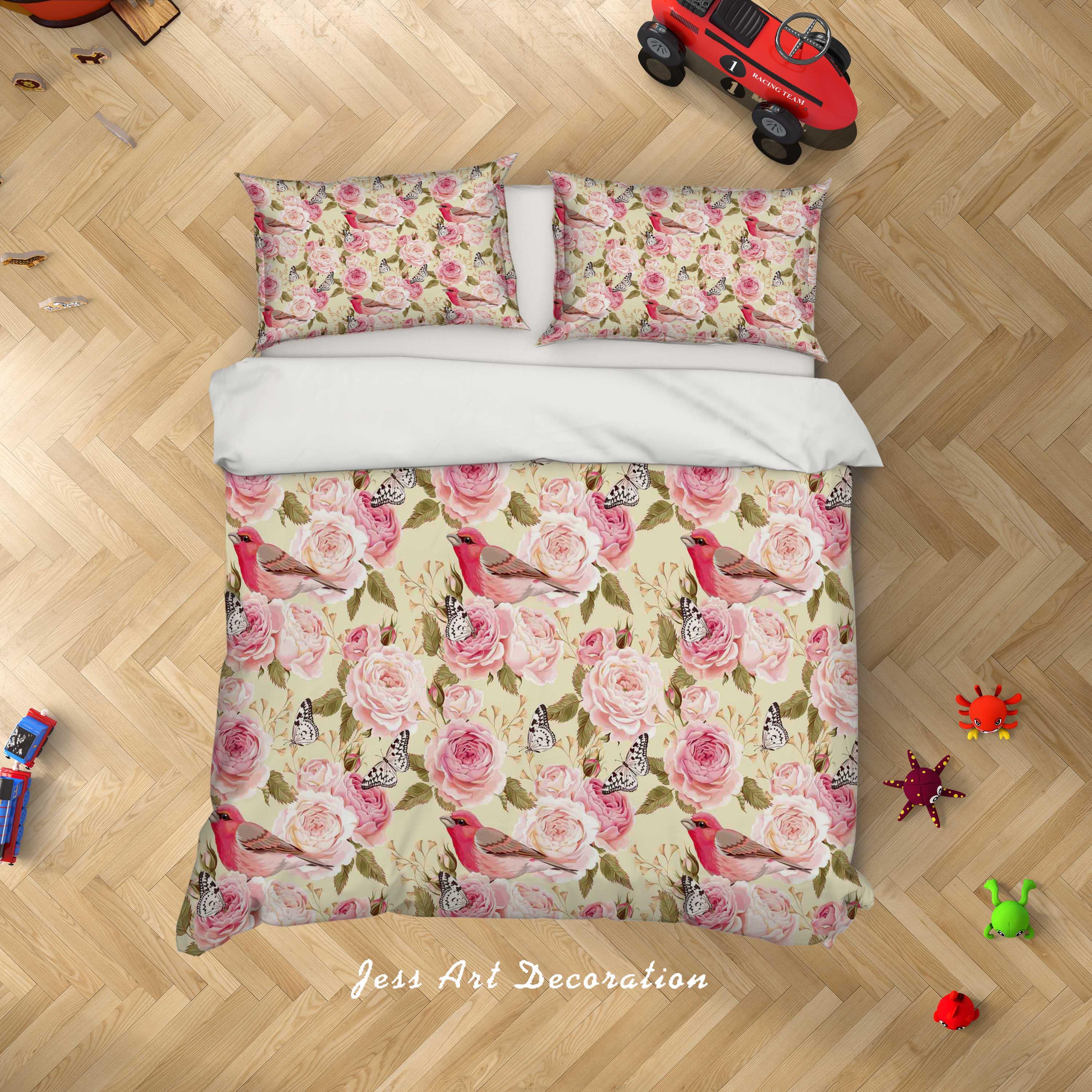 3D Yellow Red Floral Birds Quilt Cover Set Bedding Set Duvet Cover Pillowcases SF21- Jess Art Decoration