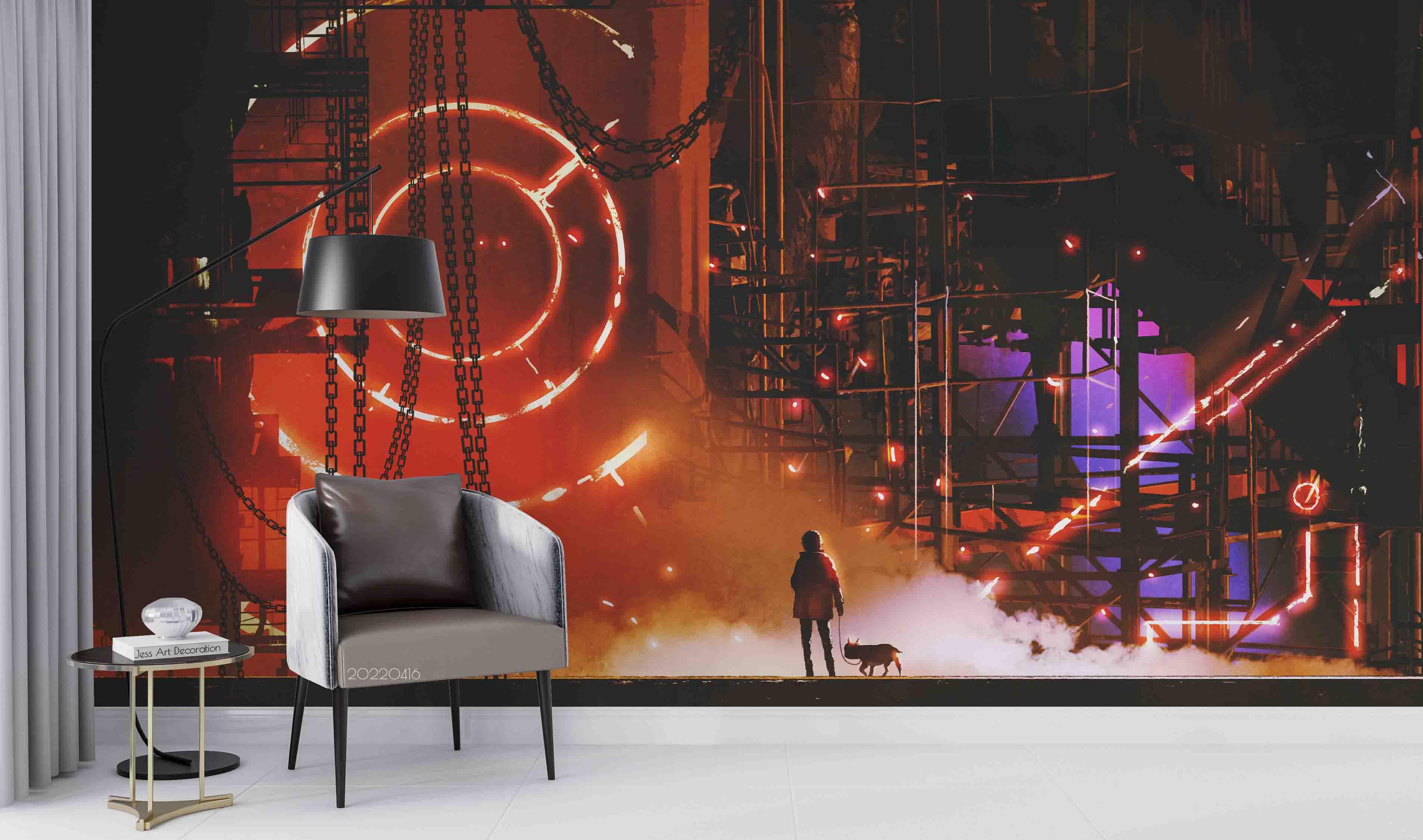 3D Man Dog Future Factory Art Painting Wall Mural Wallpaper GD 4213- Jess Art Decoration