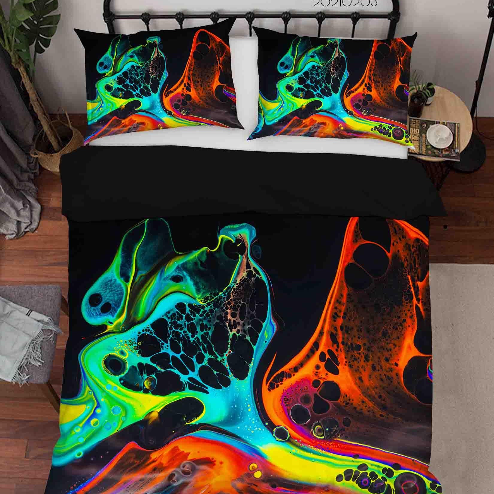 3D Abstract Green Orange Marble Texture Quilt Cover Set Bedding Set Duvet Cover Pillowcases 5- Jess Art Decoration