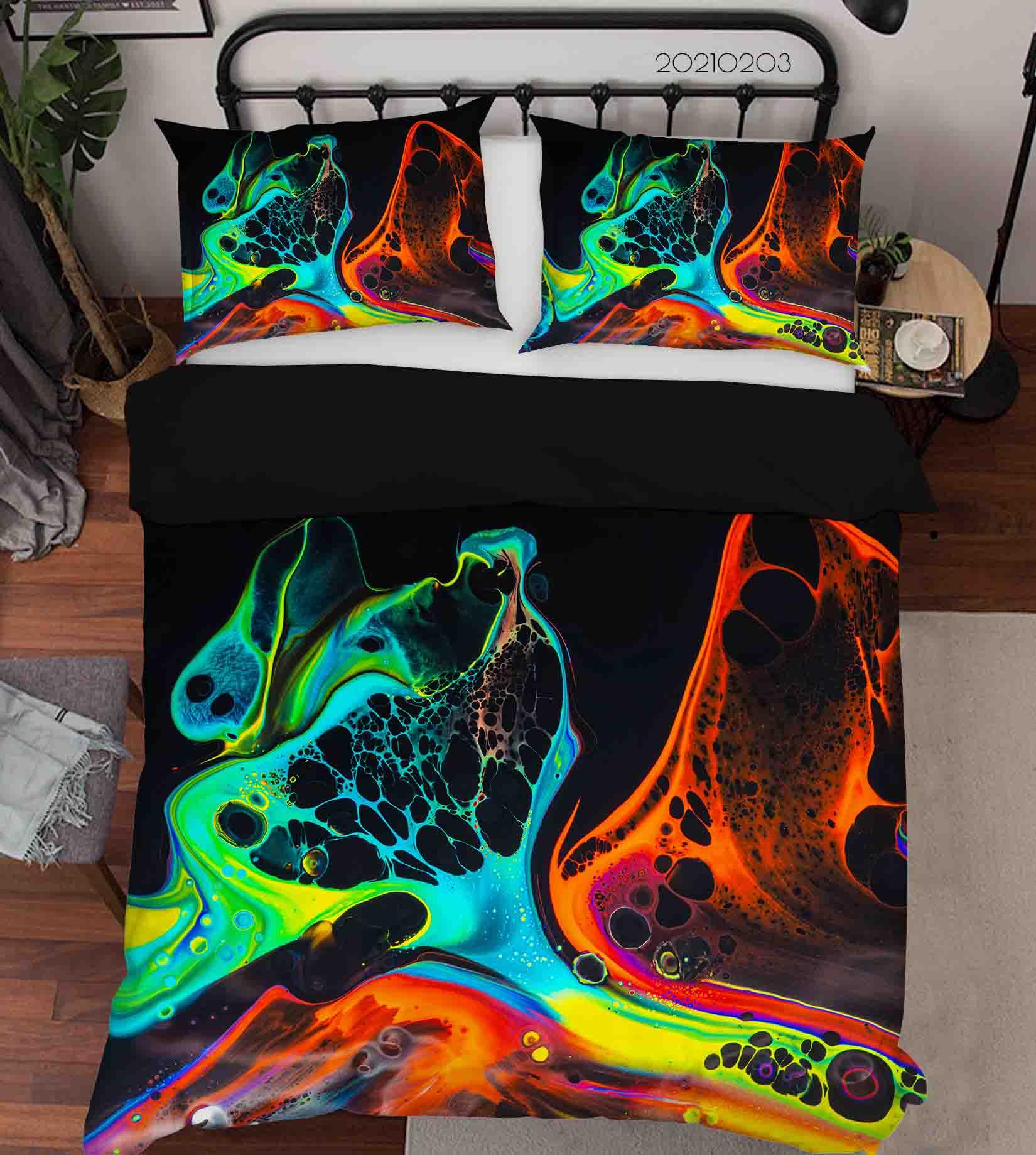 3D Abstract Green Orange Marble Texture Quilt Cover Set Bedding Set Duvet Cover Pillowcases 5- Jess Art Decoration