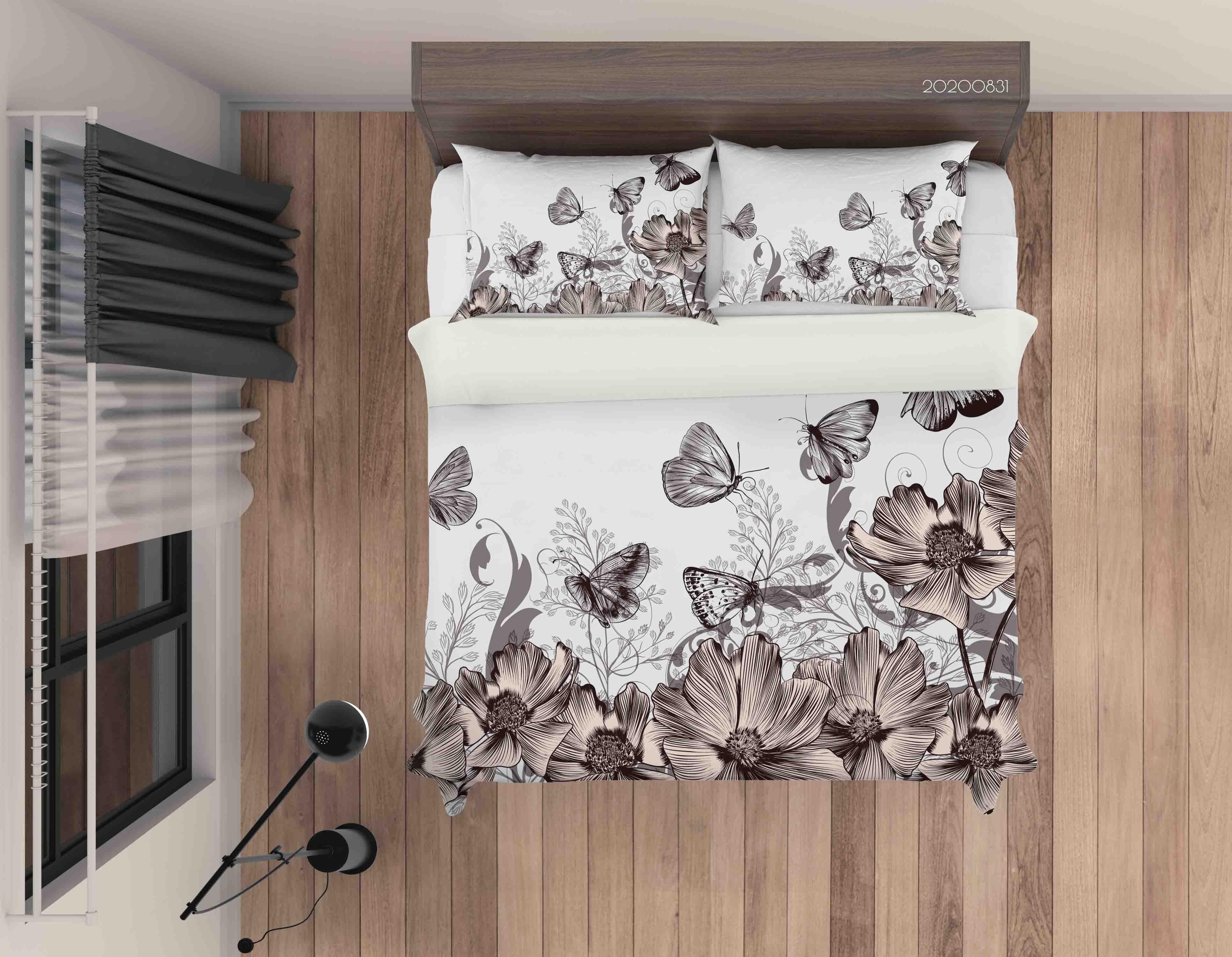 3D Abstract Flowers Butterflies Quilt Cover Set Bedding Set Duvet Cover Pillowcases WJ 3401- Jess Art Decoration