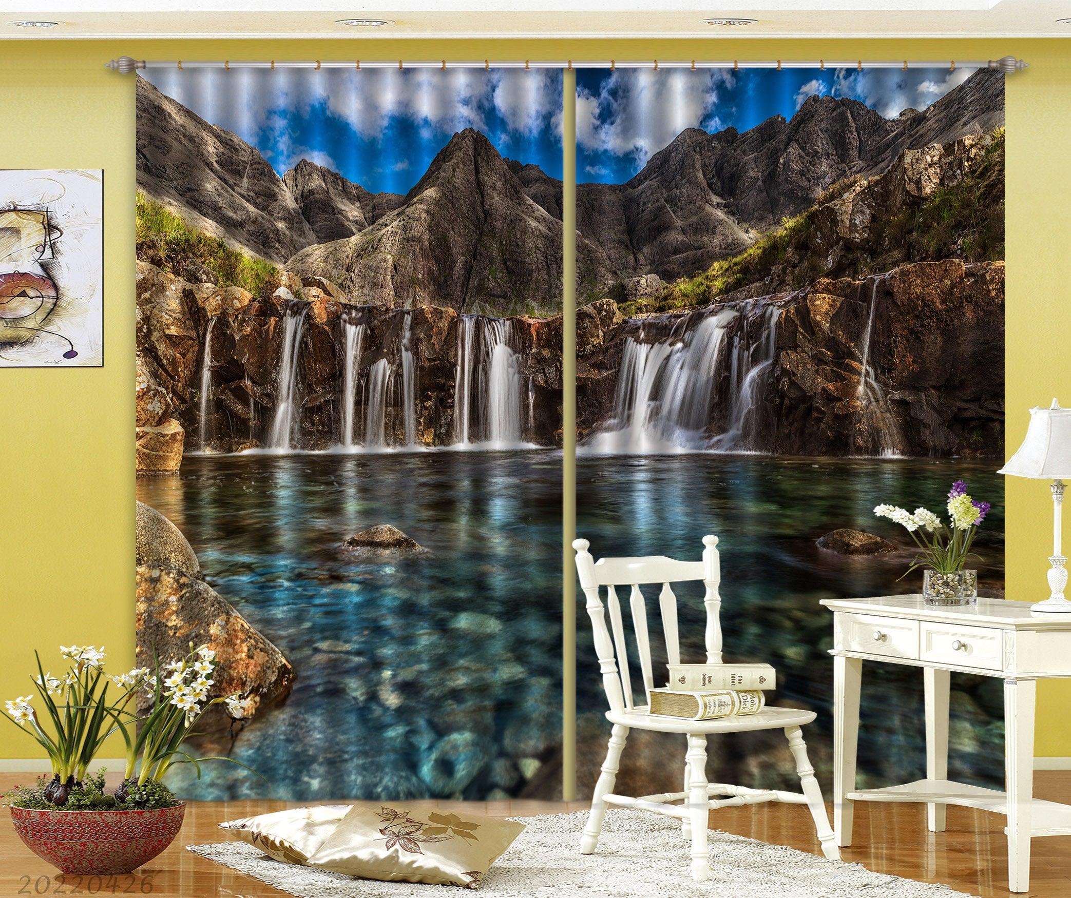 3D Landscape Mountain Peak Waterfall Lake Curtains and Drapes GD 4902- Jess Art Decoration