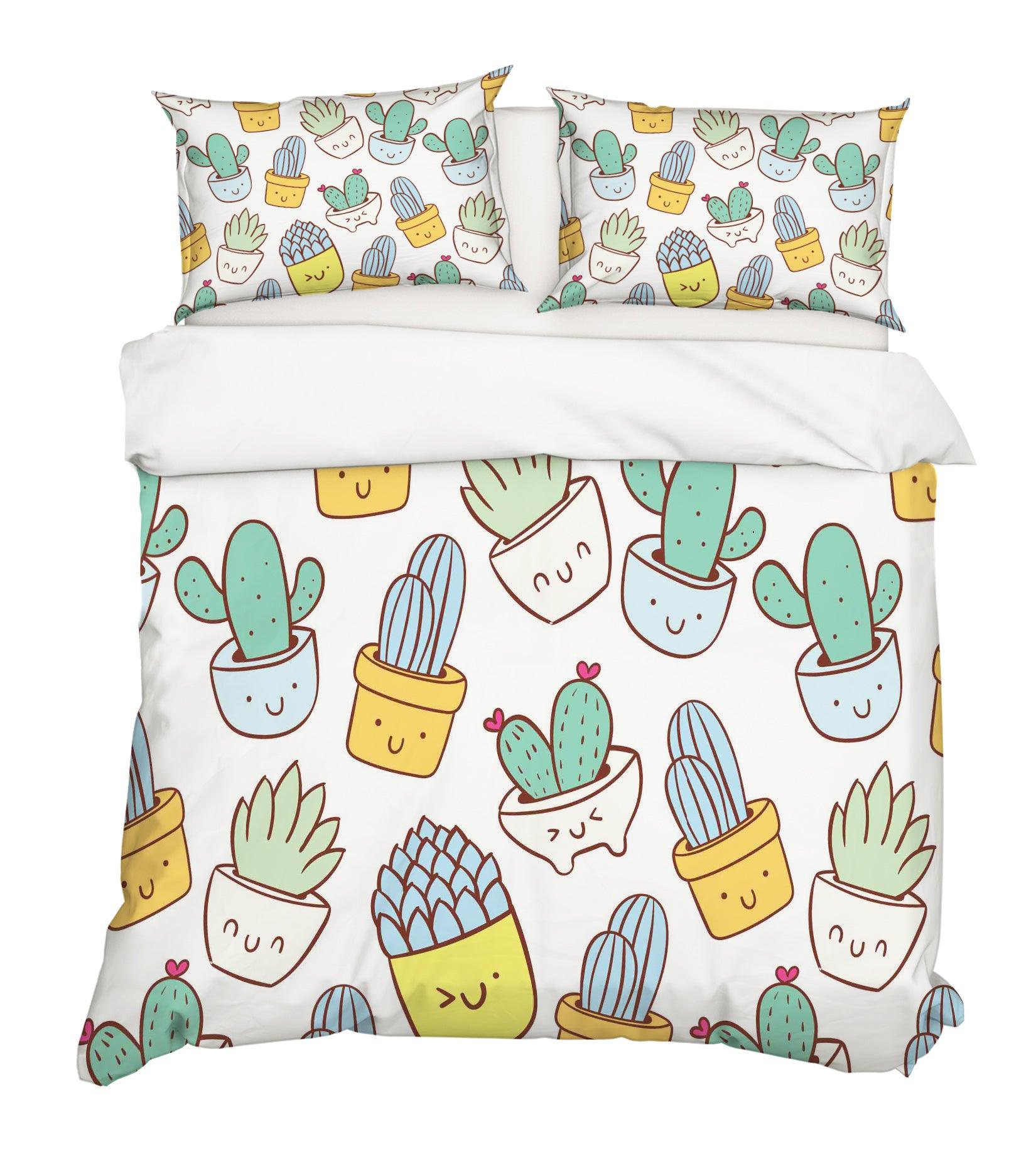 3D Cartoon Cactus Flower Pot Quilt Cover Set Bedding Set Pillowcases 31- Jess Art Decoration