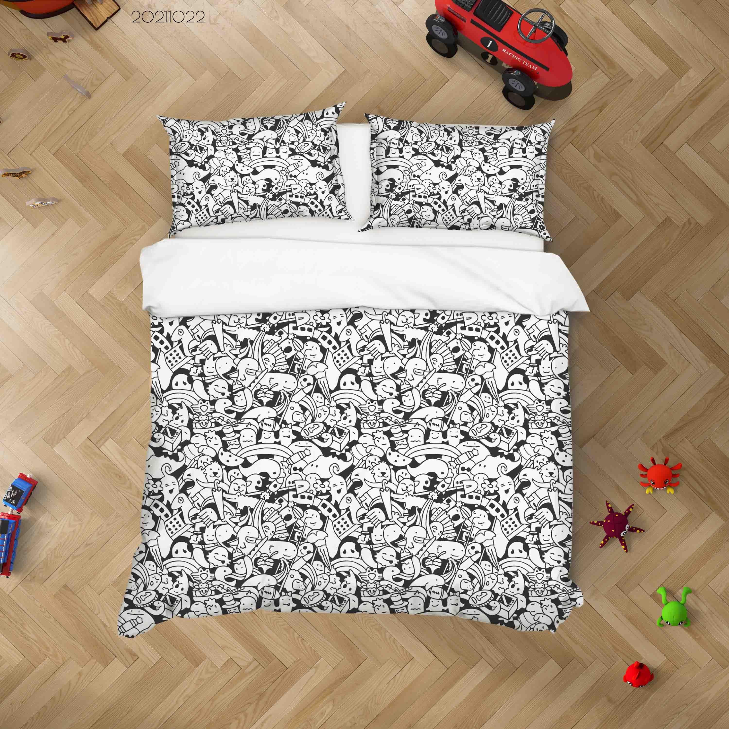 3D Cartoon Monsters Graffiti Quilt Cover Set Bedding Set Duvet Cover Pillowcases 92- Jess Art Decoration