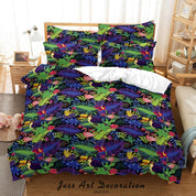 3D Tropical Blue Green Leaf Flamingo Quilt Cover Set Bedding Set Duvet Cover Pillowcases 18- Jess Art Decoration