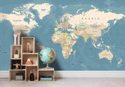 3D Blue World Map Wall Mural Wallpaper LQH 49- Jess Art Decoration