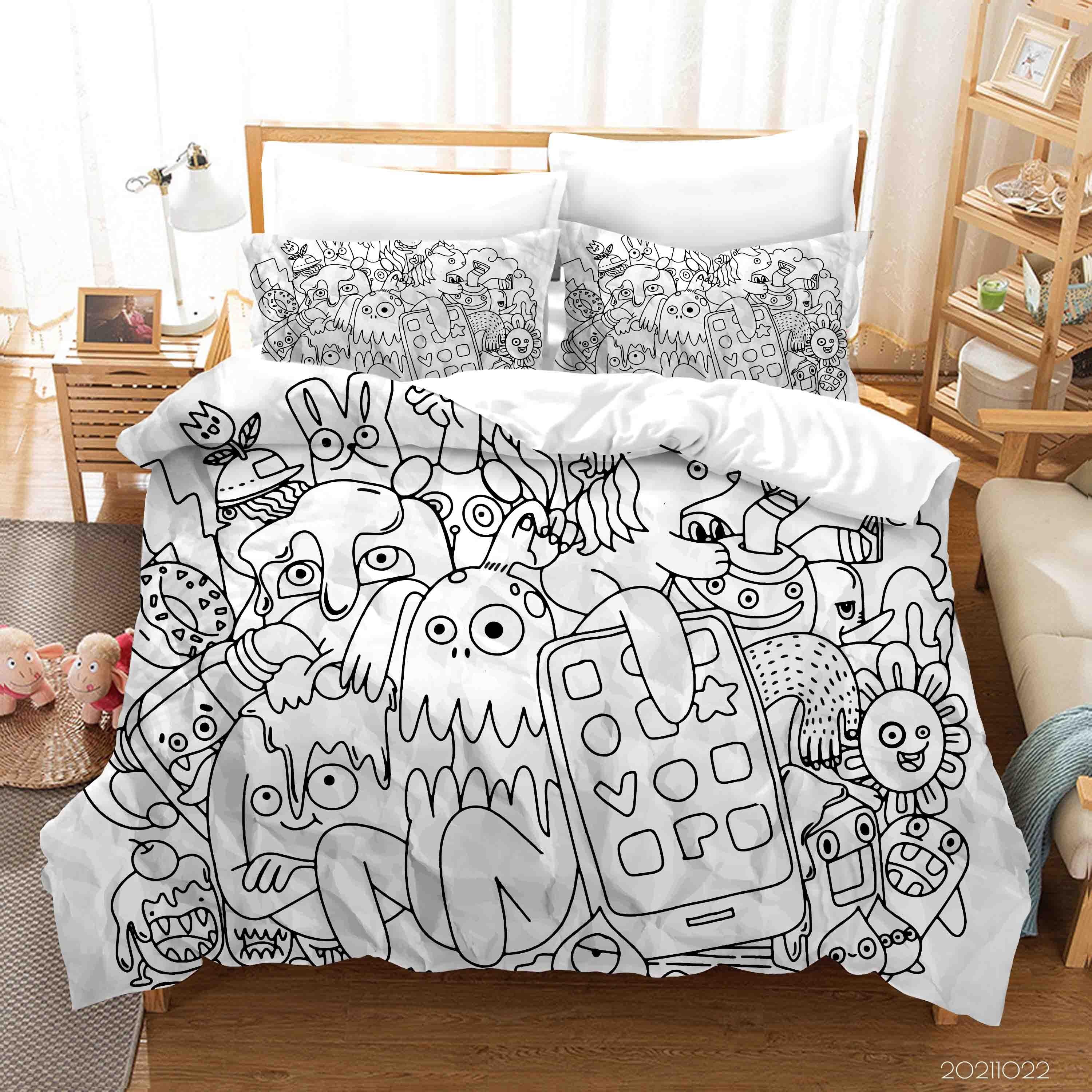 3D Abstract Gray Monster Graffiti Quilt Cover Set Bedding Set Duvet Cover Pillowcases 20- Jess Art Decoration