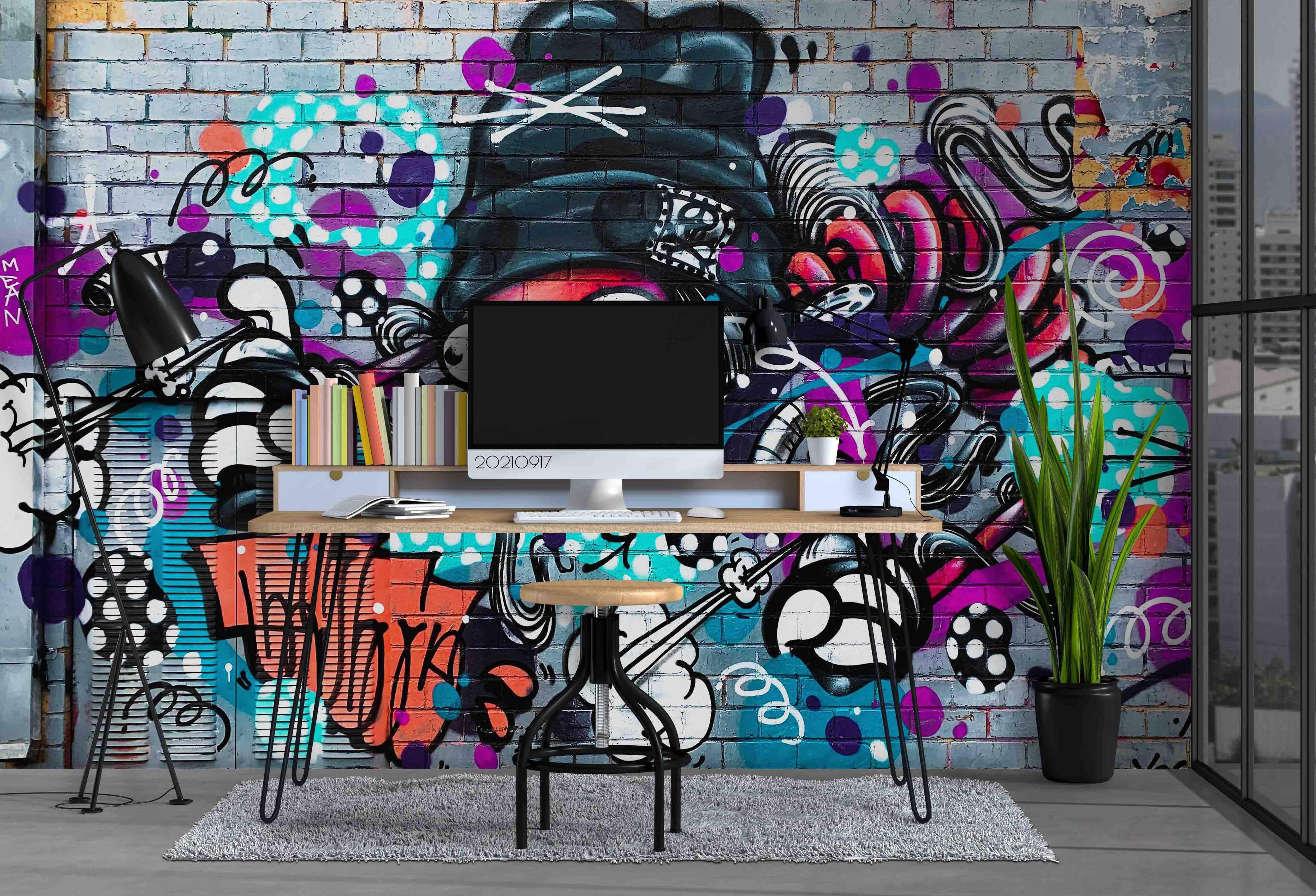 3D Abstract Colored Street Graffiti Wall Mural Wallpaper LQH 48- Jess Art Decoration