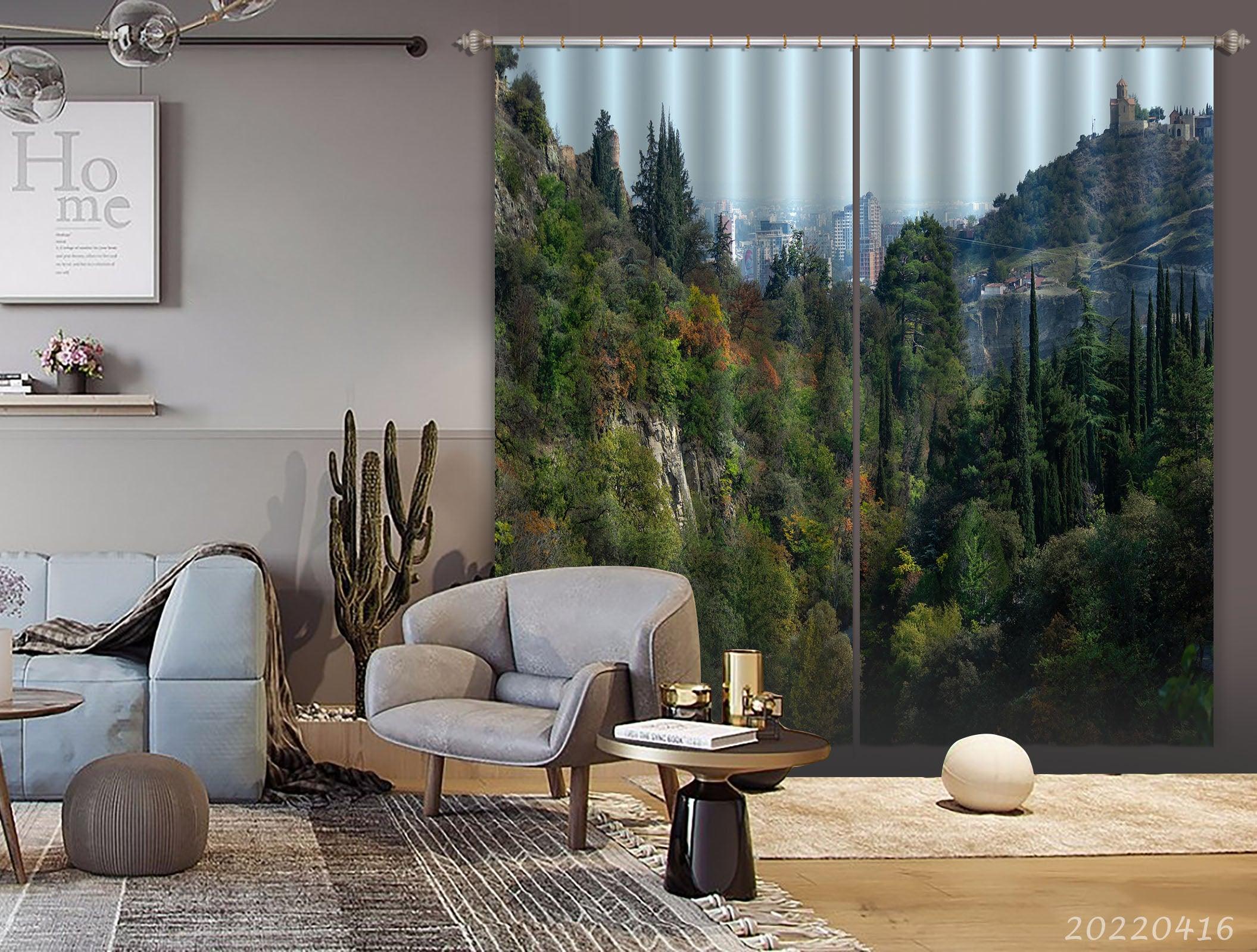 3D Landscape Mountain Forest Tree City Building Curtains and Drapes GD 4406- Jess Art Decoration