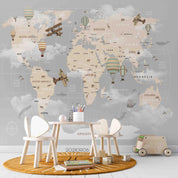 3D Gray World Map Airplane Kids Wall Mural Wallpaper LQH 734- Jess Art Decoration