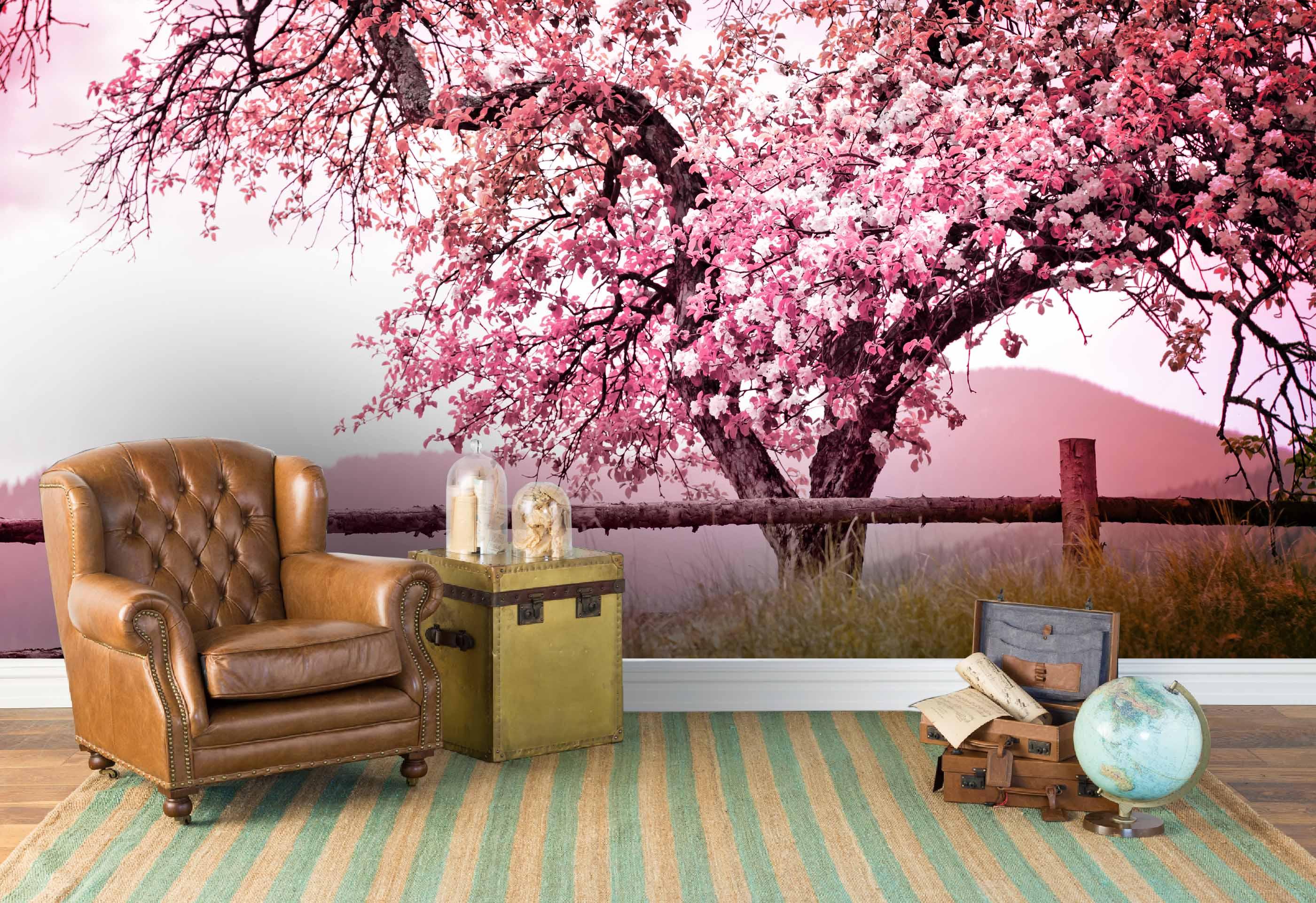 3D pink peach blossom tree wall mural wallpaper 79- Jess Art Decoration