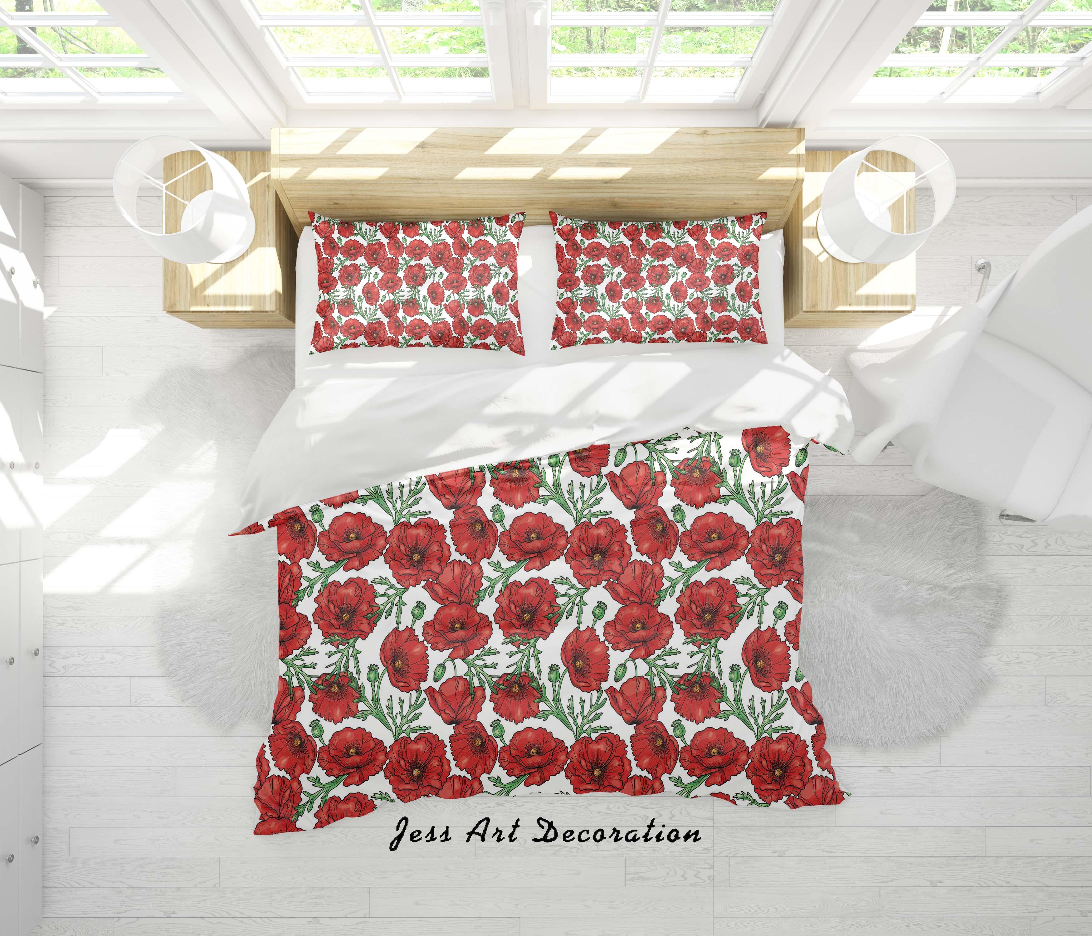 3D White Red Floral Quilt Cover Set Bedding Set Duvet Cover Pillowcases SF117- Jess Art Decoration