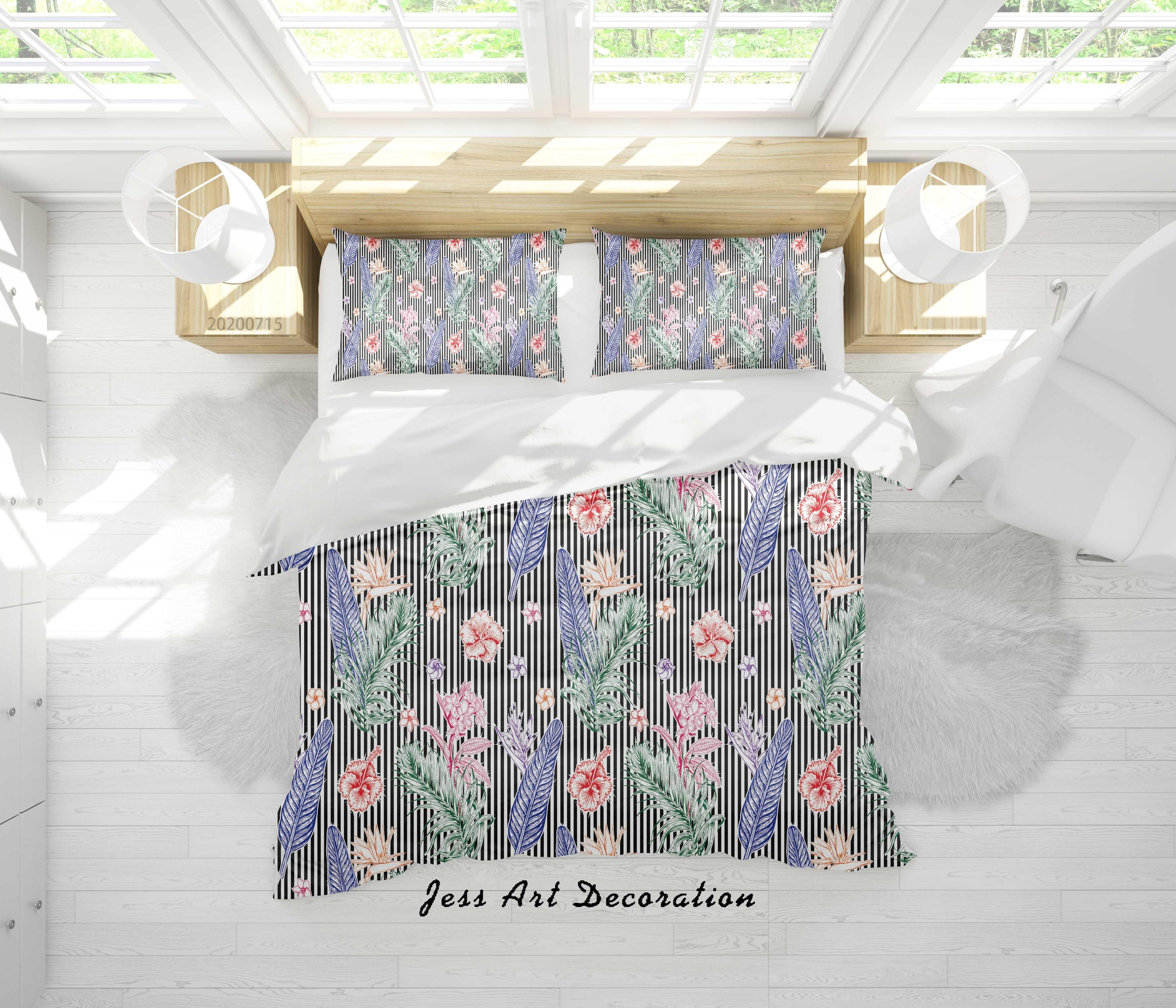 3D Colourful Plant Leaves Floral Pattern Quilt Cover Set Bedding Set Duvet Cover Pillowcases WJ 3868- Jess Art Decoration