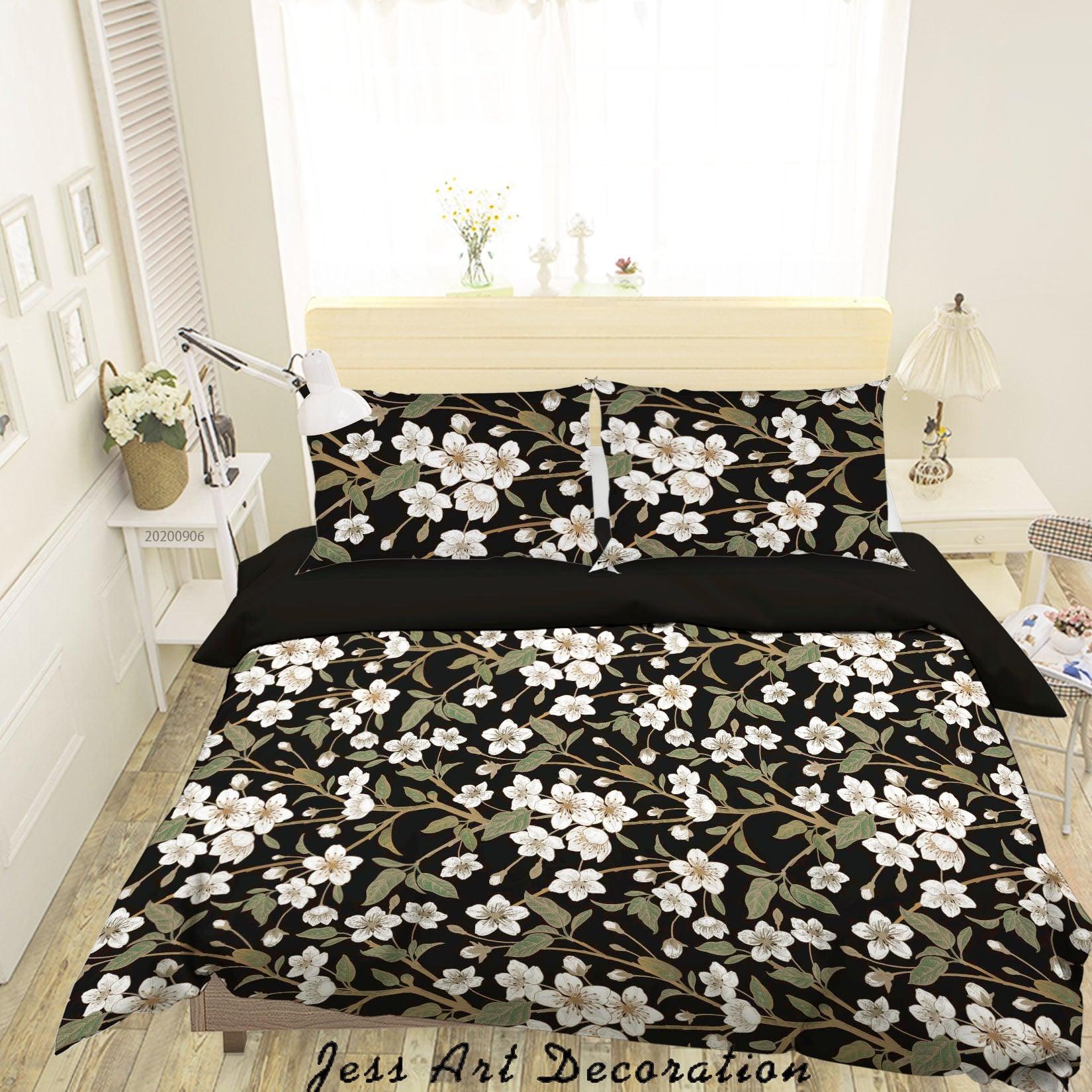 3D Vintage Leaves White Floral Pattern Quilt Cover Set Bedding Set Duvet Cover Pillowcases WJ 3652- Jess Art Decoration