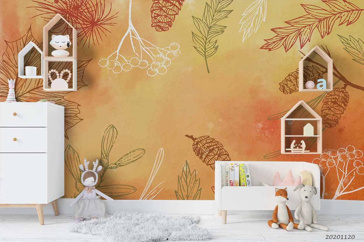 3D Hand Drawn Autumn Maple Leaves Plant Wall Mural Wallpaper LXL- Jess Art Decoration