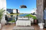 3D Tropics Building River Grass Land Wall Mural Wallpaper SWW305- Jess Art Decoration