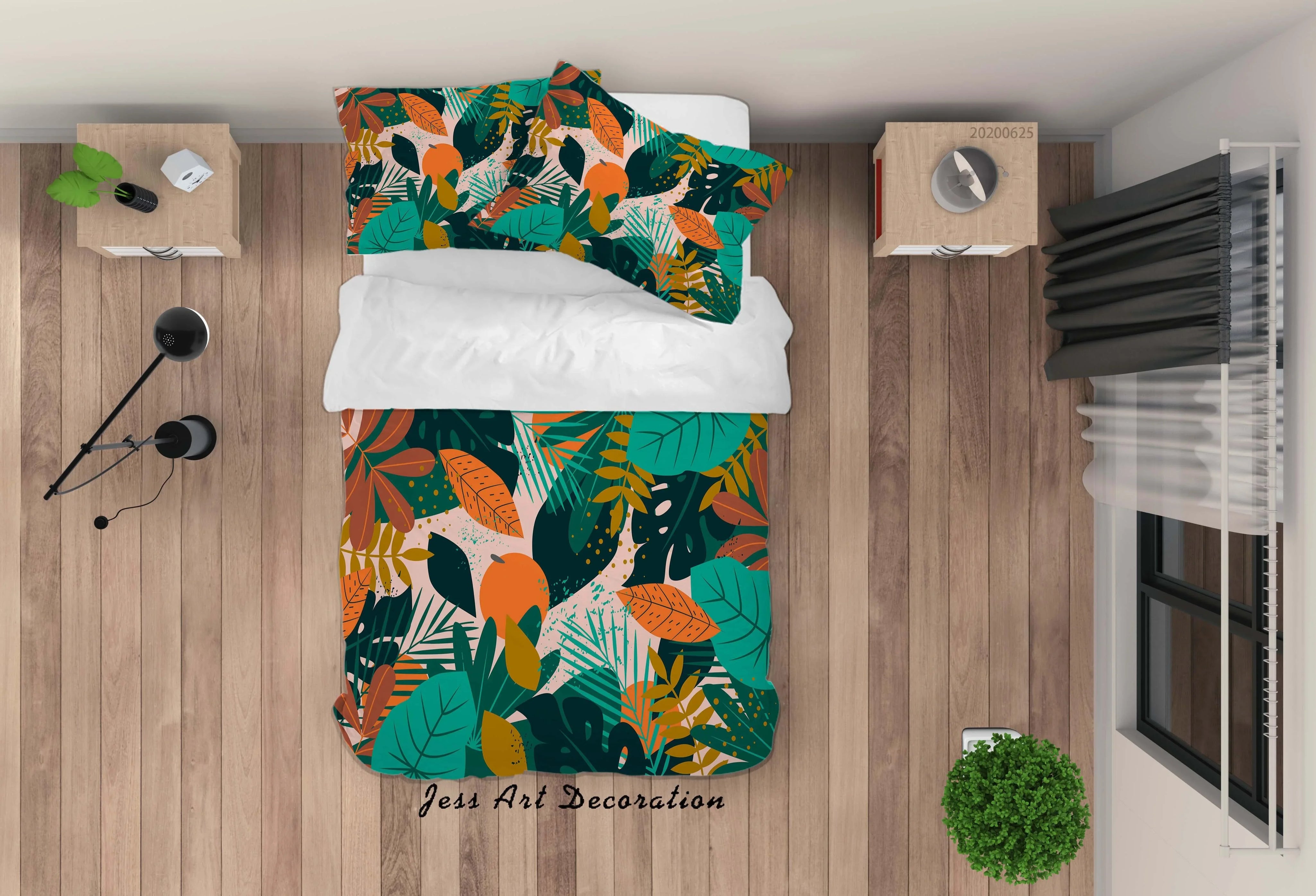 3D Green Yellow Leaves Orange Quilt Cover Set Bedding Set Duvet Cover Pillowcases SF02- Jess Art Decoration