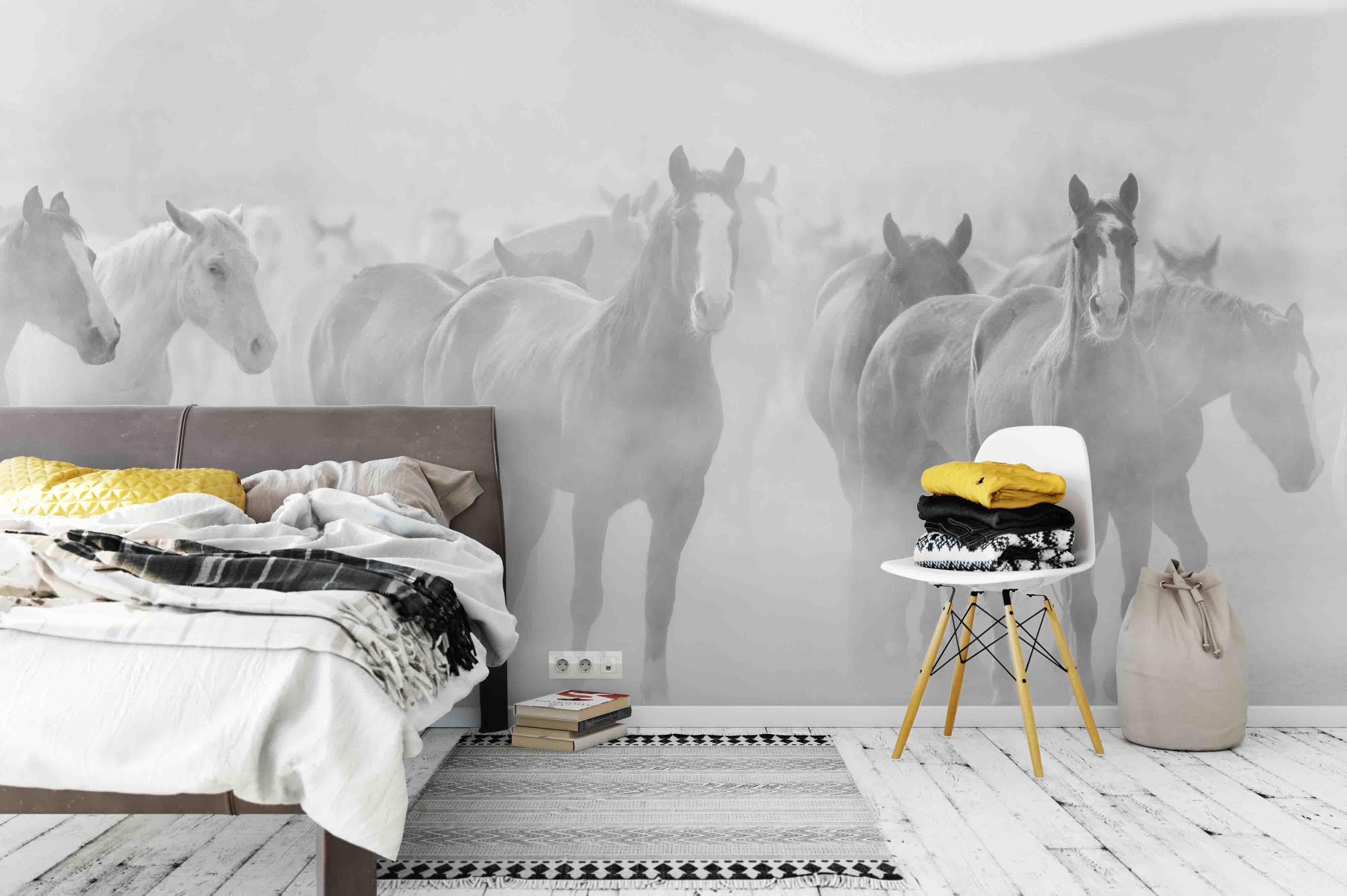 3D black white ranch horses wall mural wallpaper 14- Jess Art Decoration