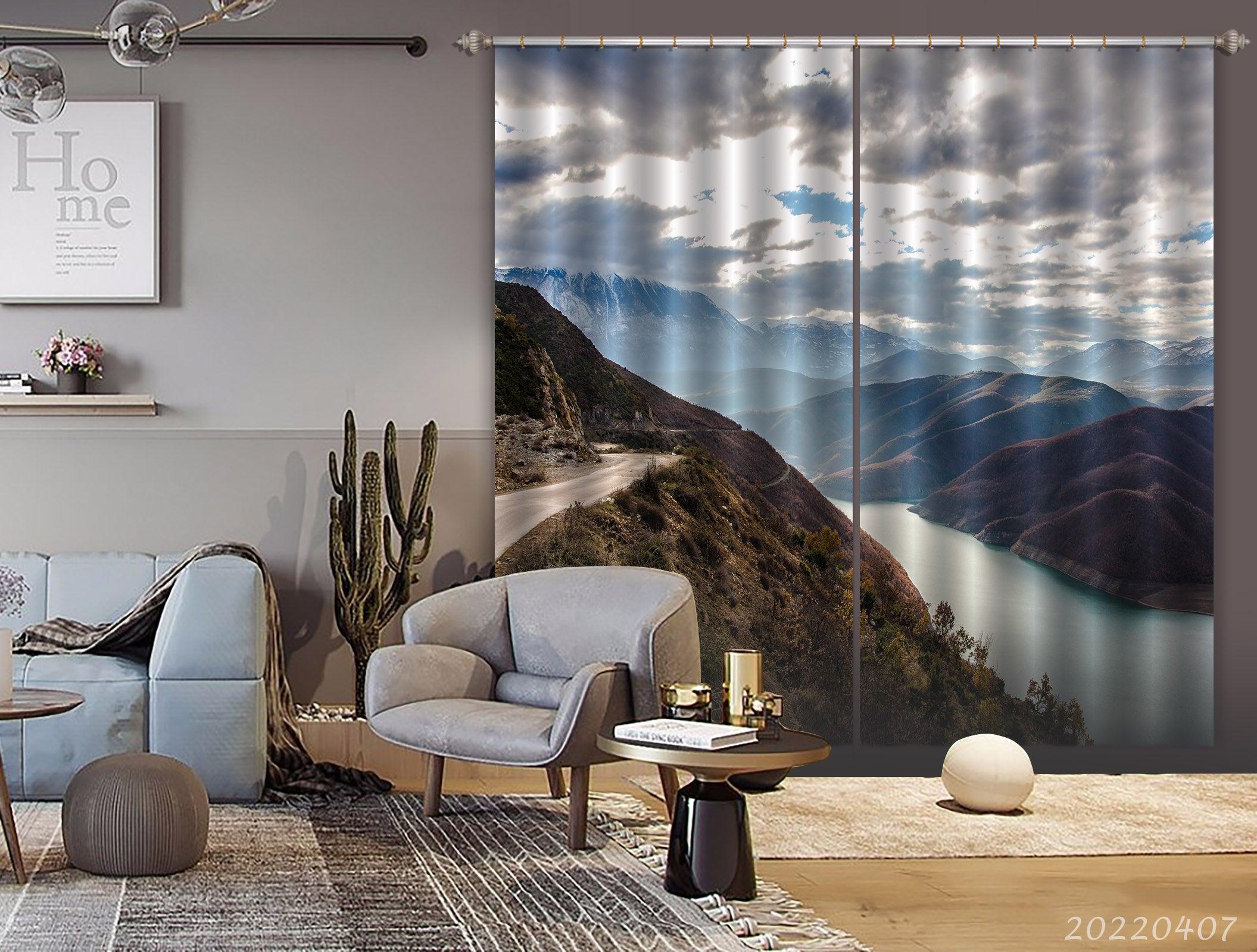3D Landscape Mountain River Highway Cloudy Curtains and Drapes GD 3529- Jess Art Decoration