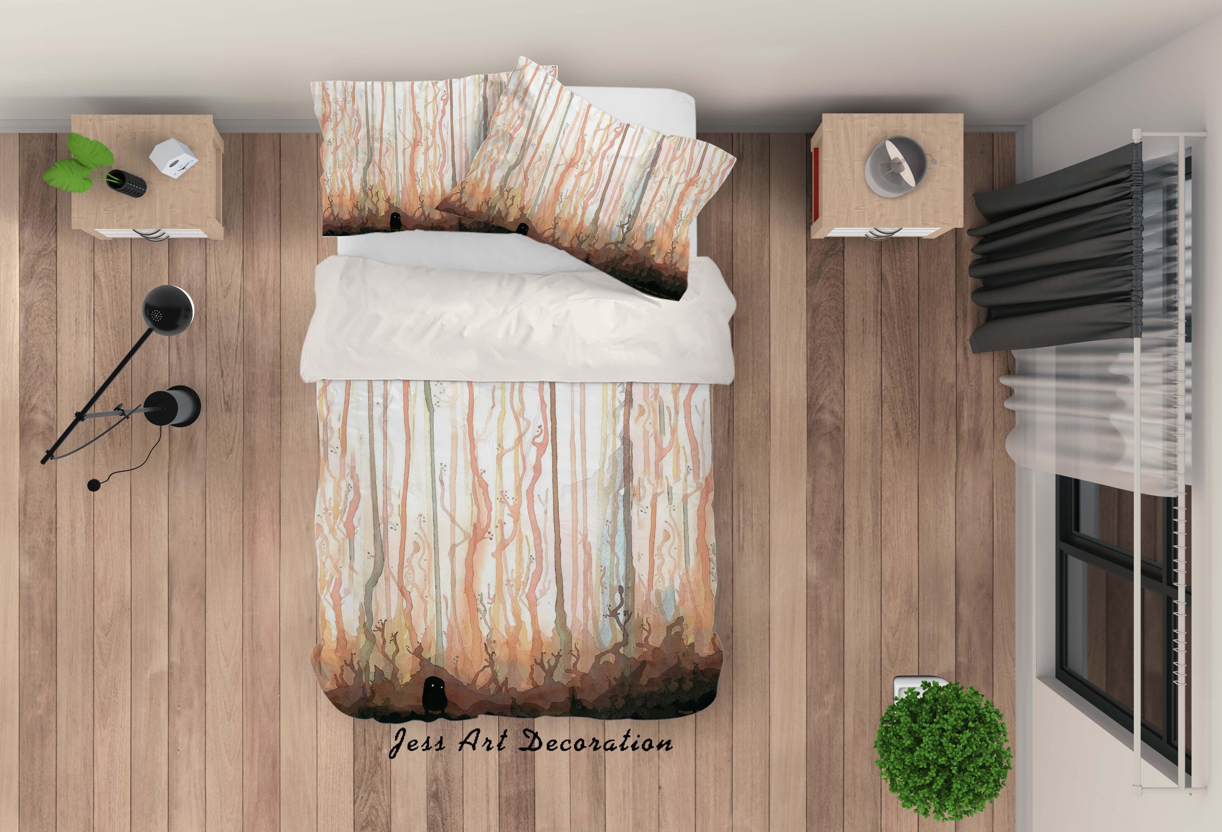 3D Watercolor Abstract Forest Quilt Cover Set Bedding Set Pillowcases 05- Jess Art Decoration