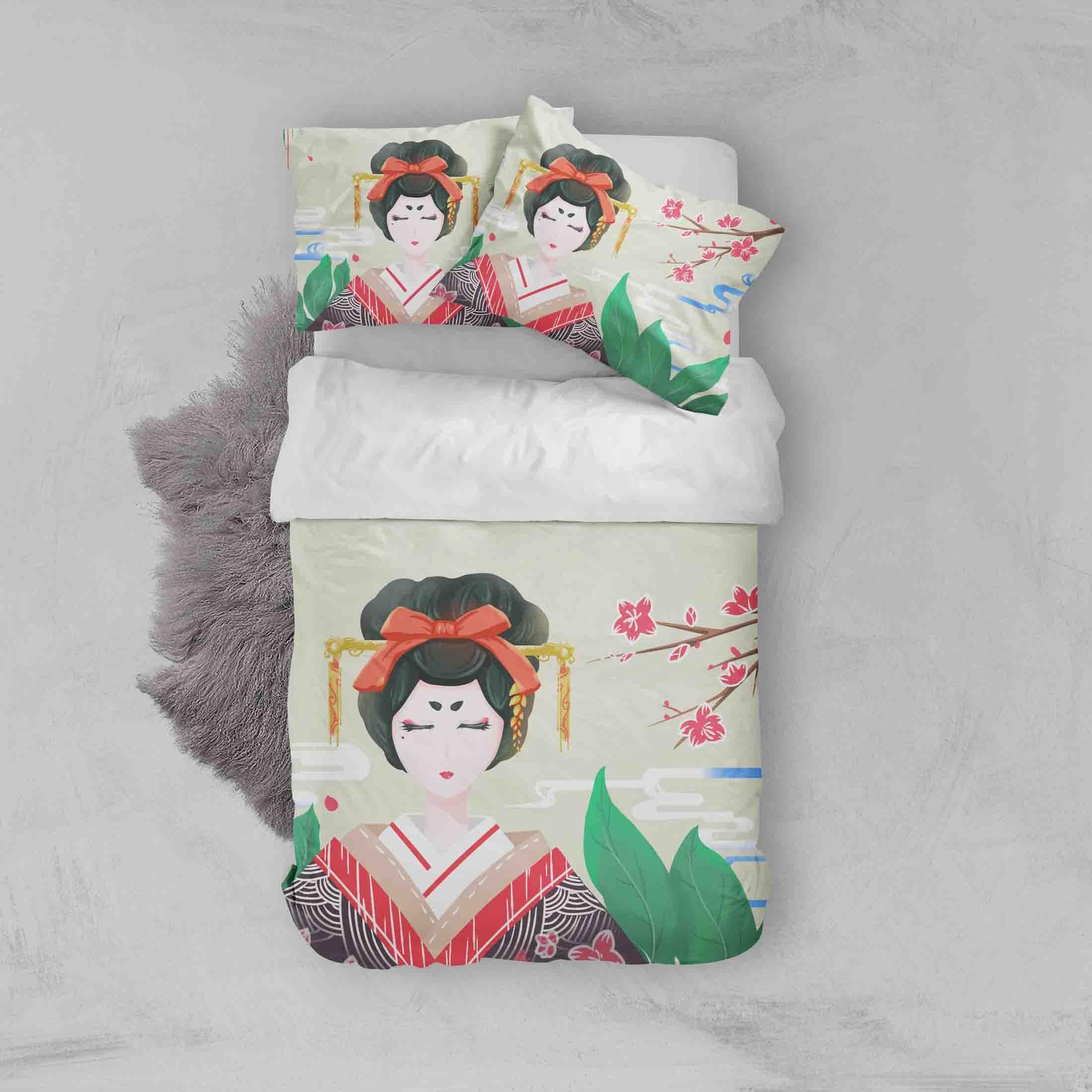 3D Floral Kimono Woman Quilt Cover Set Bedding Set Pillowcases 67- Jess Art Decoration