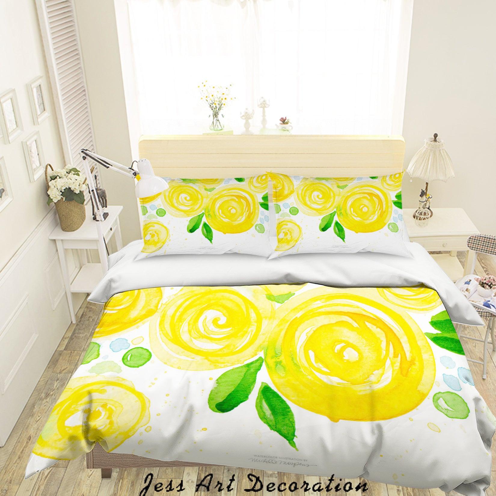 3D Yellow Watercolor Flora Quilt Cover Set Bedding Set Pillowcases 36- Jess Art Decoration