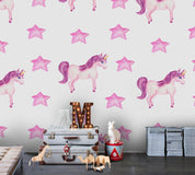 3D Cartoon Purple Star Unicorn Wall Mural Wallpaper 107- Jess Art Decoration