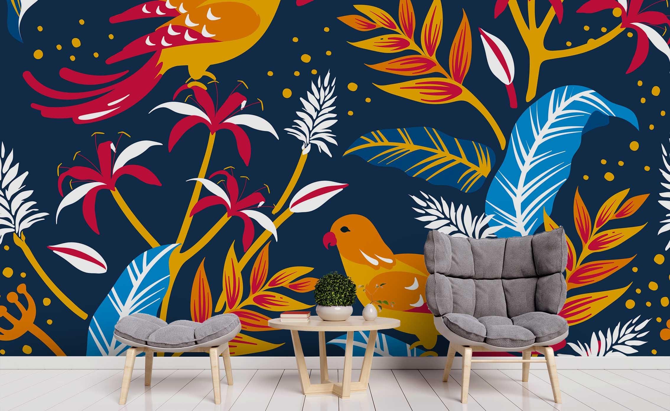 3D Tropical Colored Leaves Bird Wall Mural Wallpaper 91 LQH- Jess Art Decoration