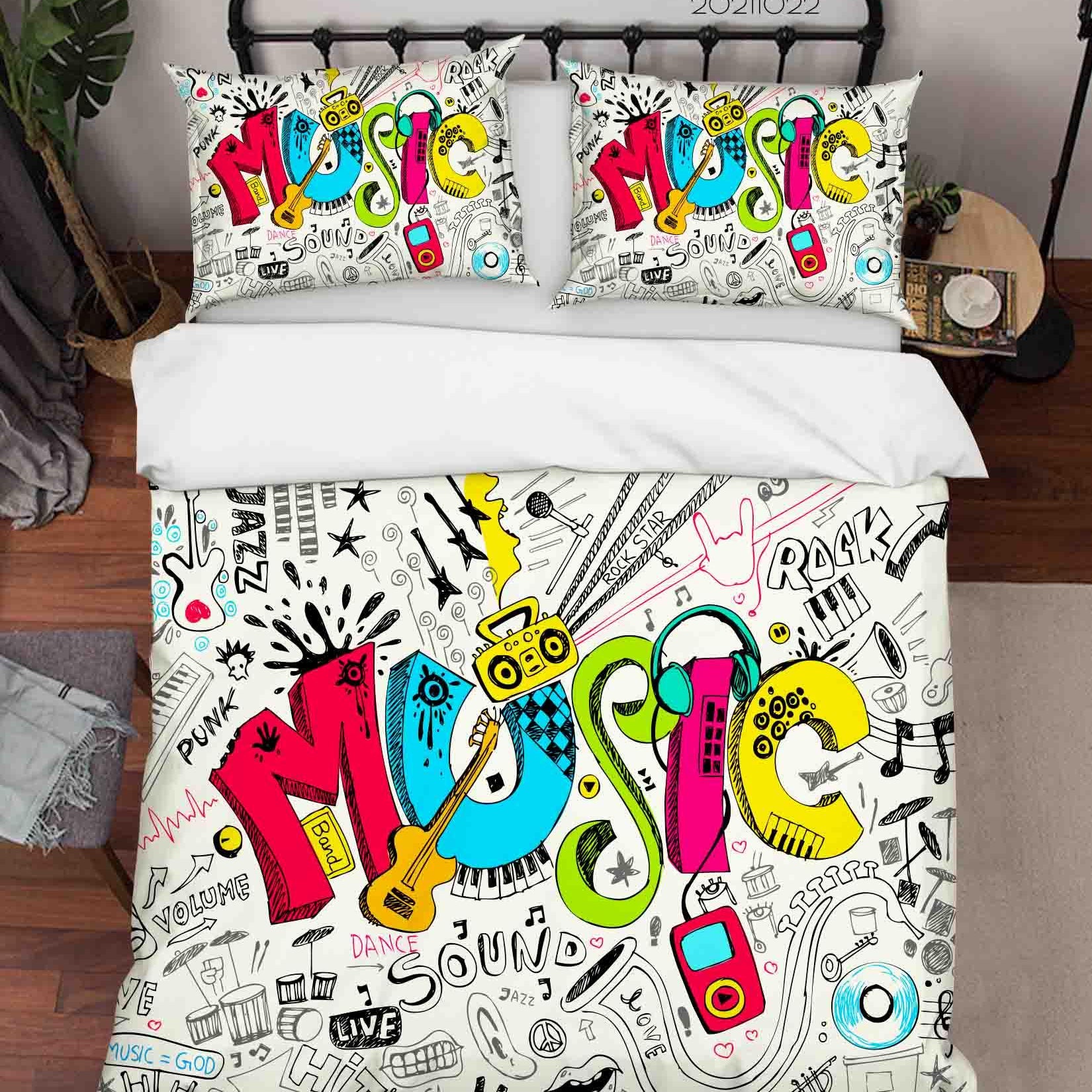 3D Abstract Color Music Graffiti Quilt Cover Set Bedding Set Duvet Cover Pillowcases 67- Jess Art Decoration