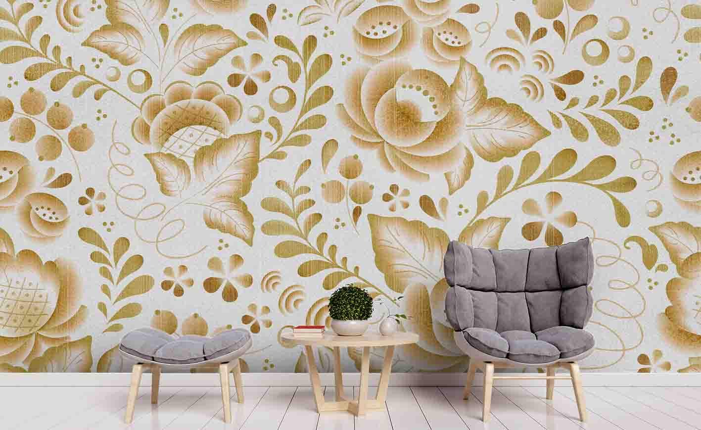 3D Golden Floral Pattern Wall Mural Wallpaper 79- Jess Art Decoration