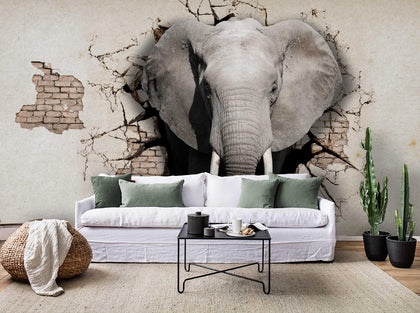 3D Old Brick Wall Elephant Wall Mural Wallpaper 104- Jess Art Decoration