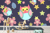 3D Cartoon Owl Yellow Stars Wall Mural Wallpaper 13- Jess Art Decoration
