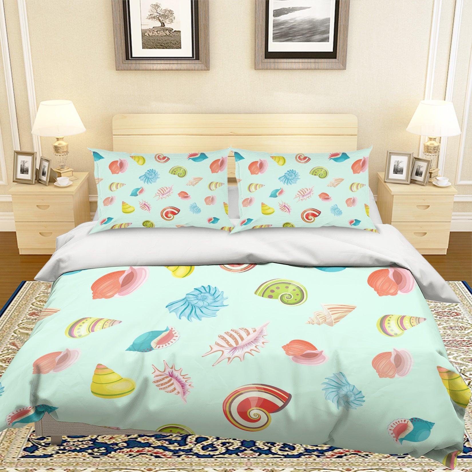 3D Cartoon Green Conch Quilt Cover Set Bedding Set Pillowcases 108- Jess Art Decoration