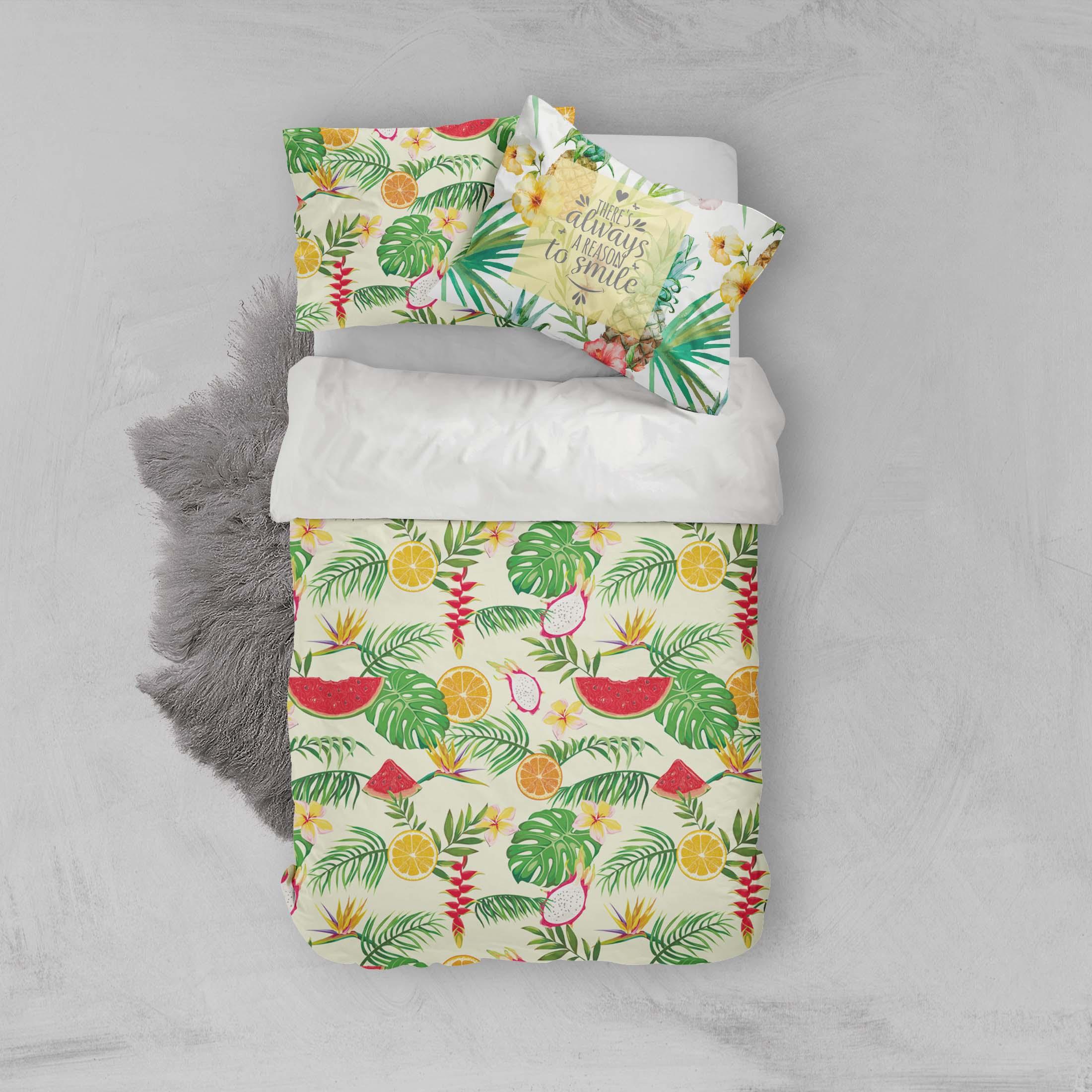 3D Palm Leaves Fruits Quilt Cover Set Bedding Set Pillowcases 24- Jess Art Decoration