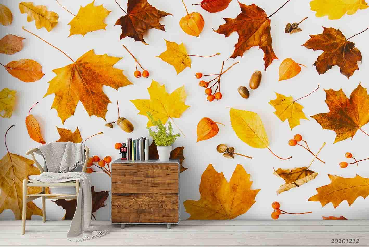3D Embossed Autumn Maple Leaves Plant Wall Mural Wallpaper LXL- Jess Art Decoration